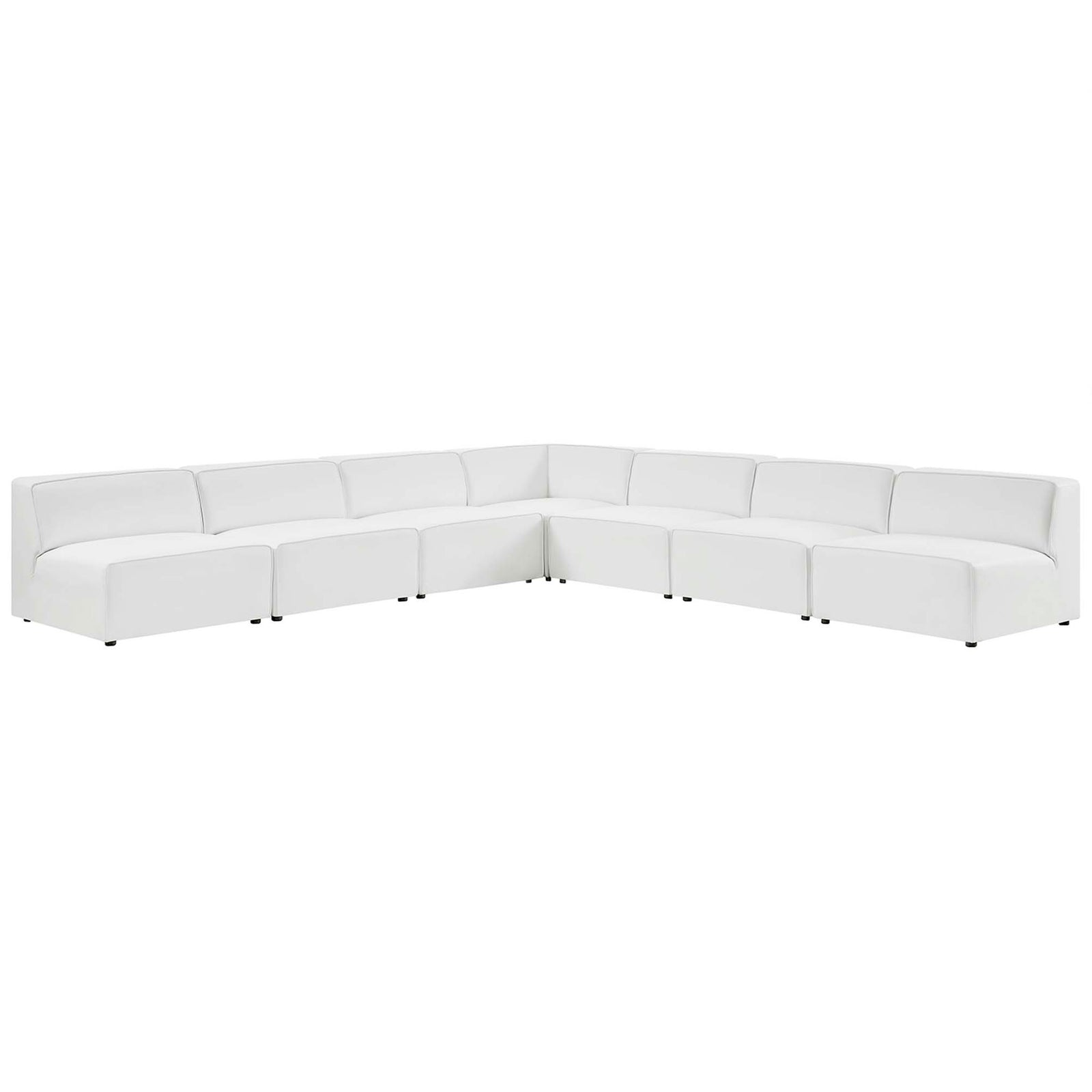 Spacious white vegan leather sectional offers generous seating with clean lines for modern living rooms || EEI-4797-WHI || front_angle_studio