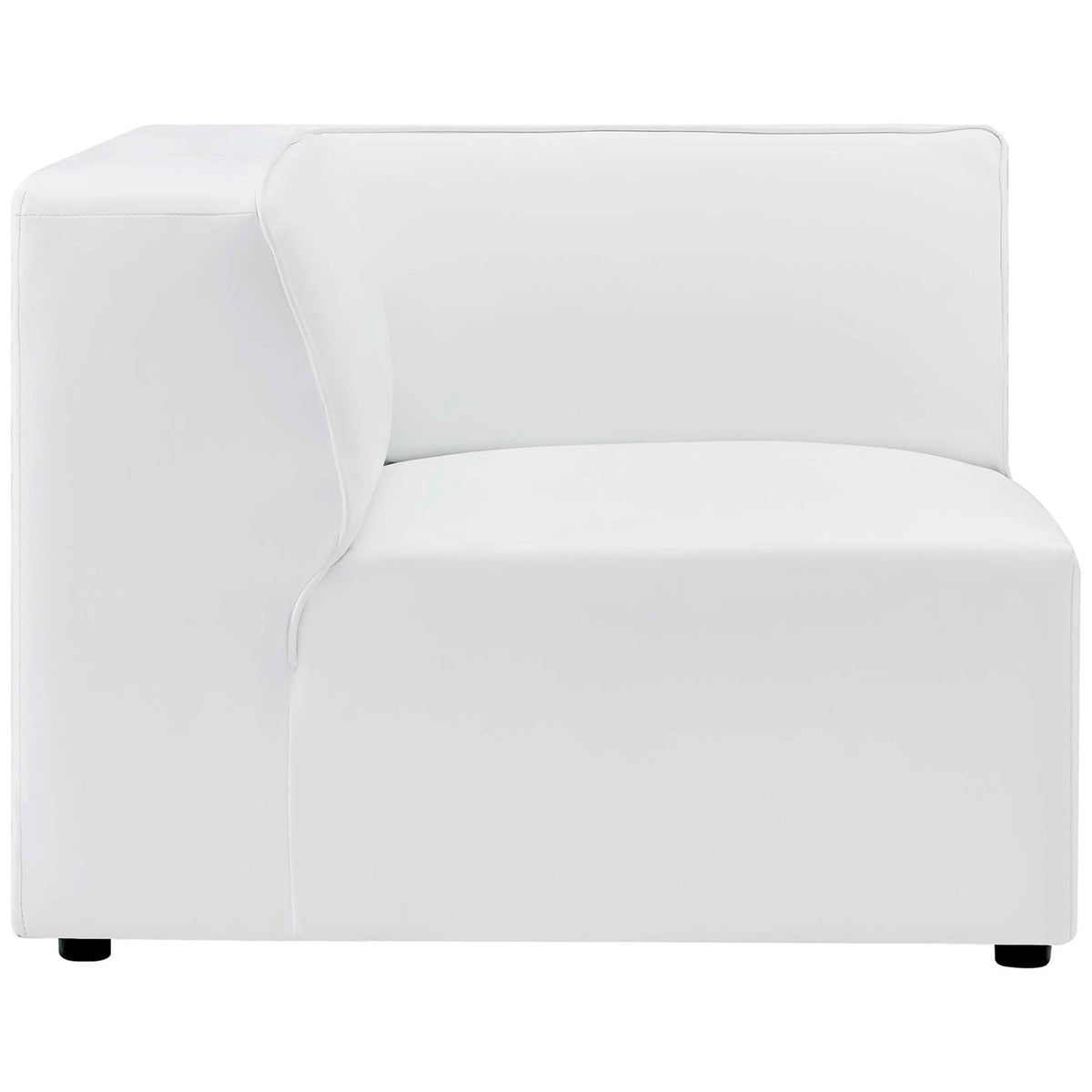 Streamlined side profile of the white vegan leather corner chair showcases its low back and modern silhouette || EEI-4797-WHI || side_partial_studio