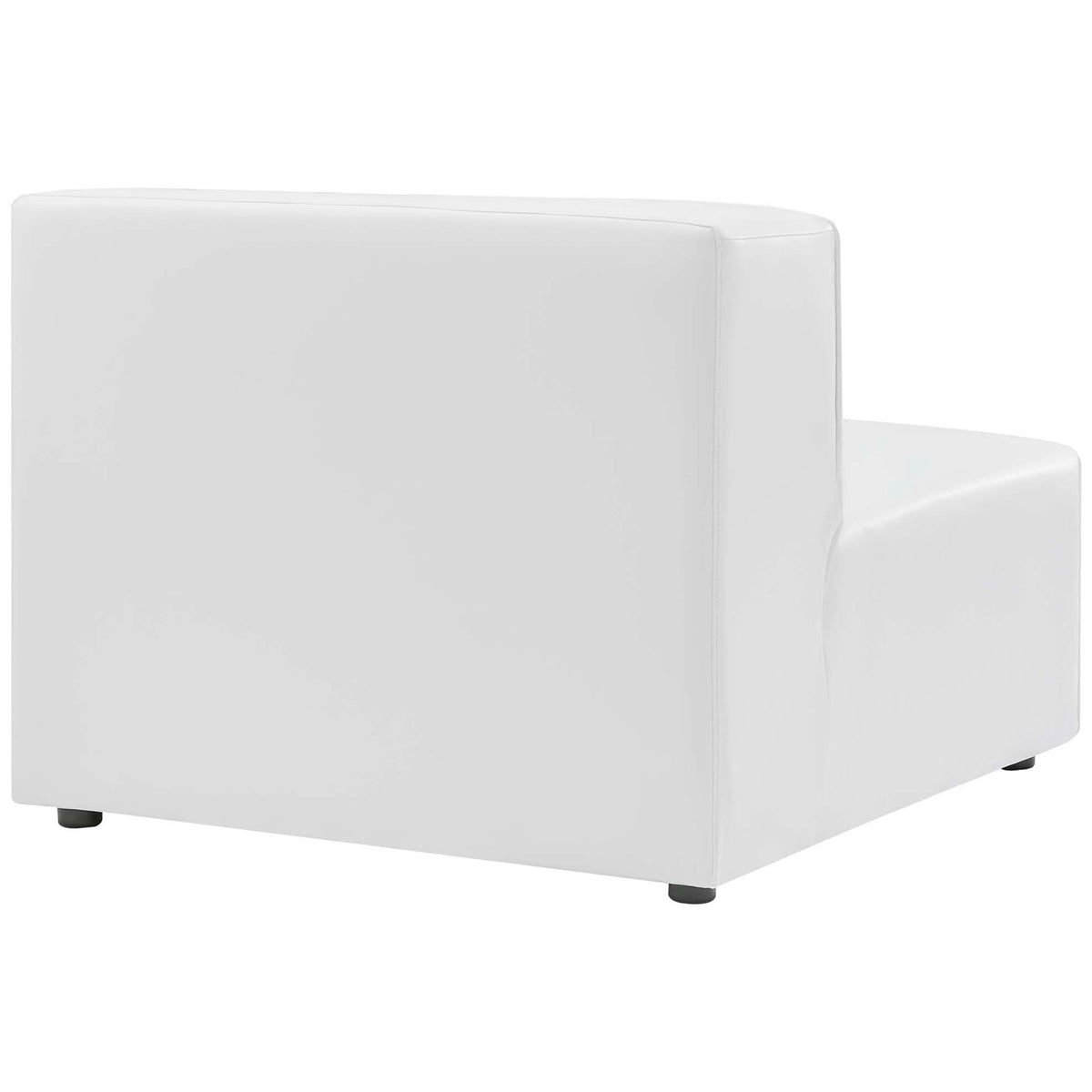 Rear angle of the armless chair shows the smooth white vegan leather finish and minimalist design || EEI-4797-WHI || back_angle_partial_studio