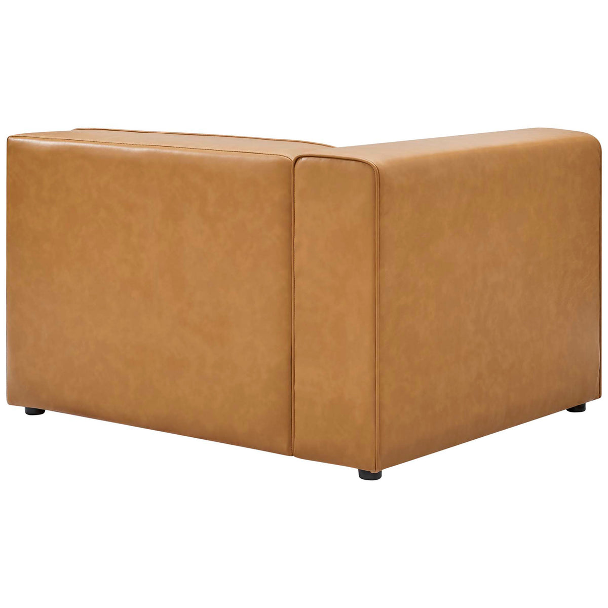 Tan vegan leather corner module with smooth back panels and subtle seam details for a refined finish. || EEI-4798-TAN || back_partial_studio