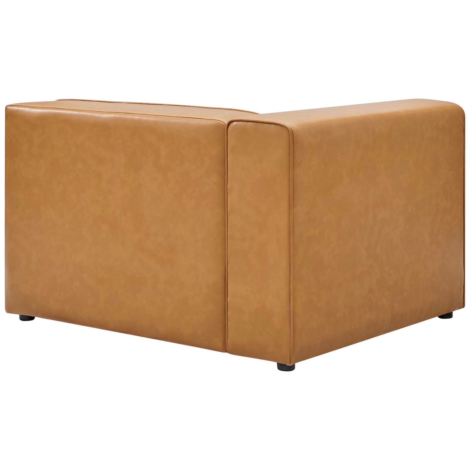 Tan vegan leather corner module with smooth back panels and subtle seam details for a refined finish. || EEI-4798-TAN || back_partial_studio