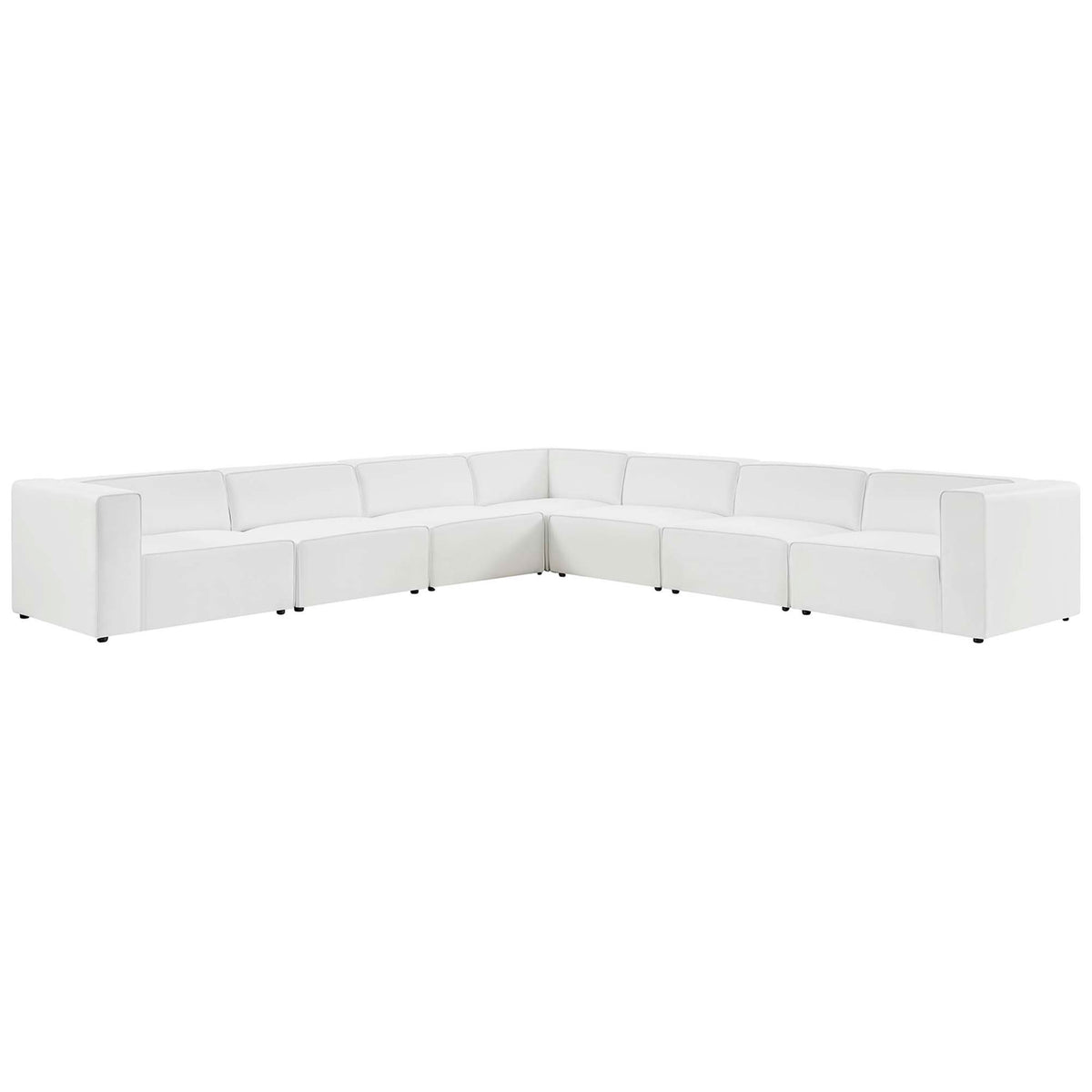 Spacious white vegan leather sectional sofa with low-profile modular design and deep seating || EEI-4798-WHI || front_angle_studio