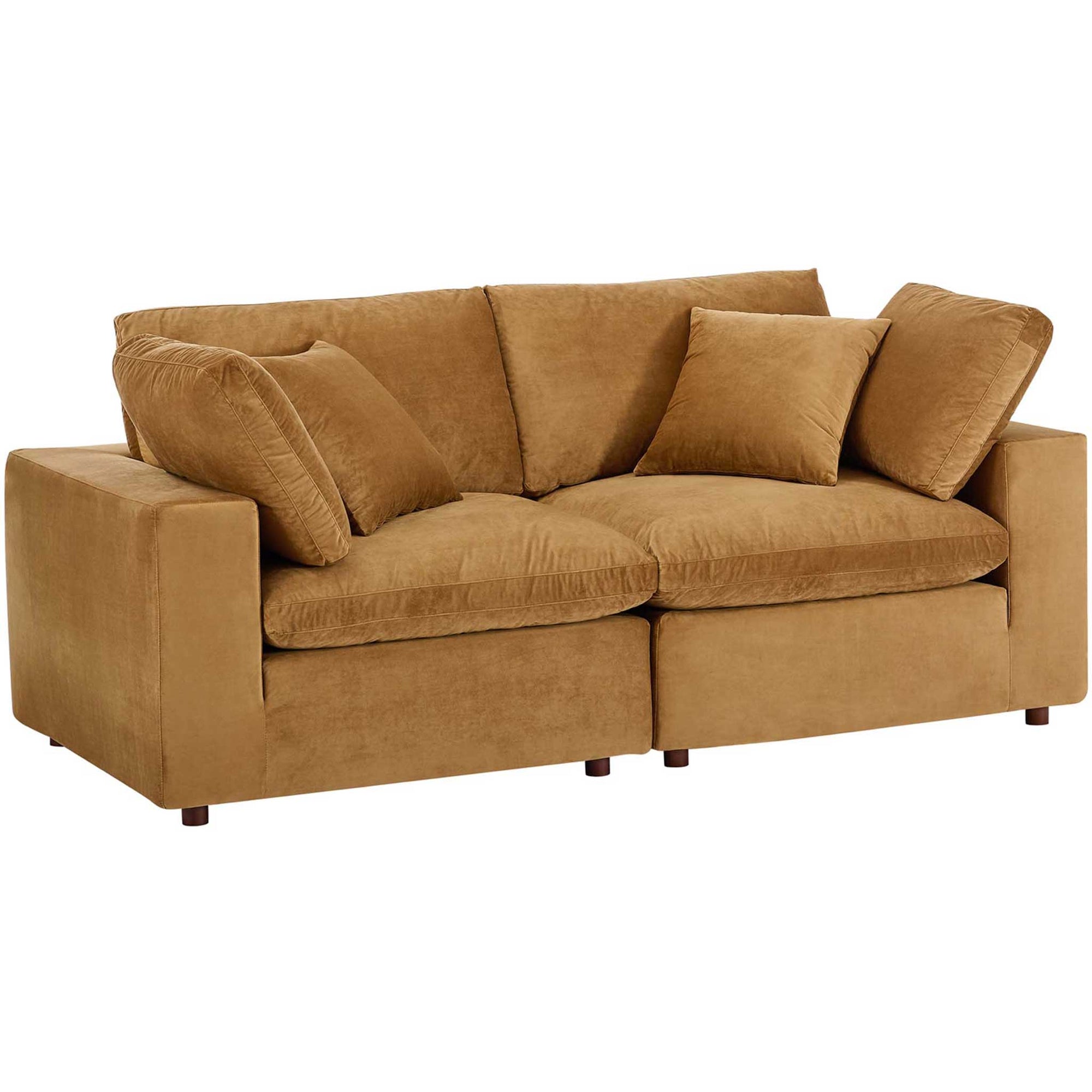 Carmen Down Filled Overstuffed Velvet Loveseat Cognac