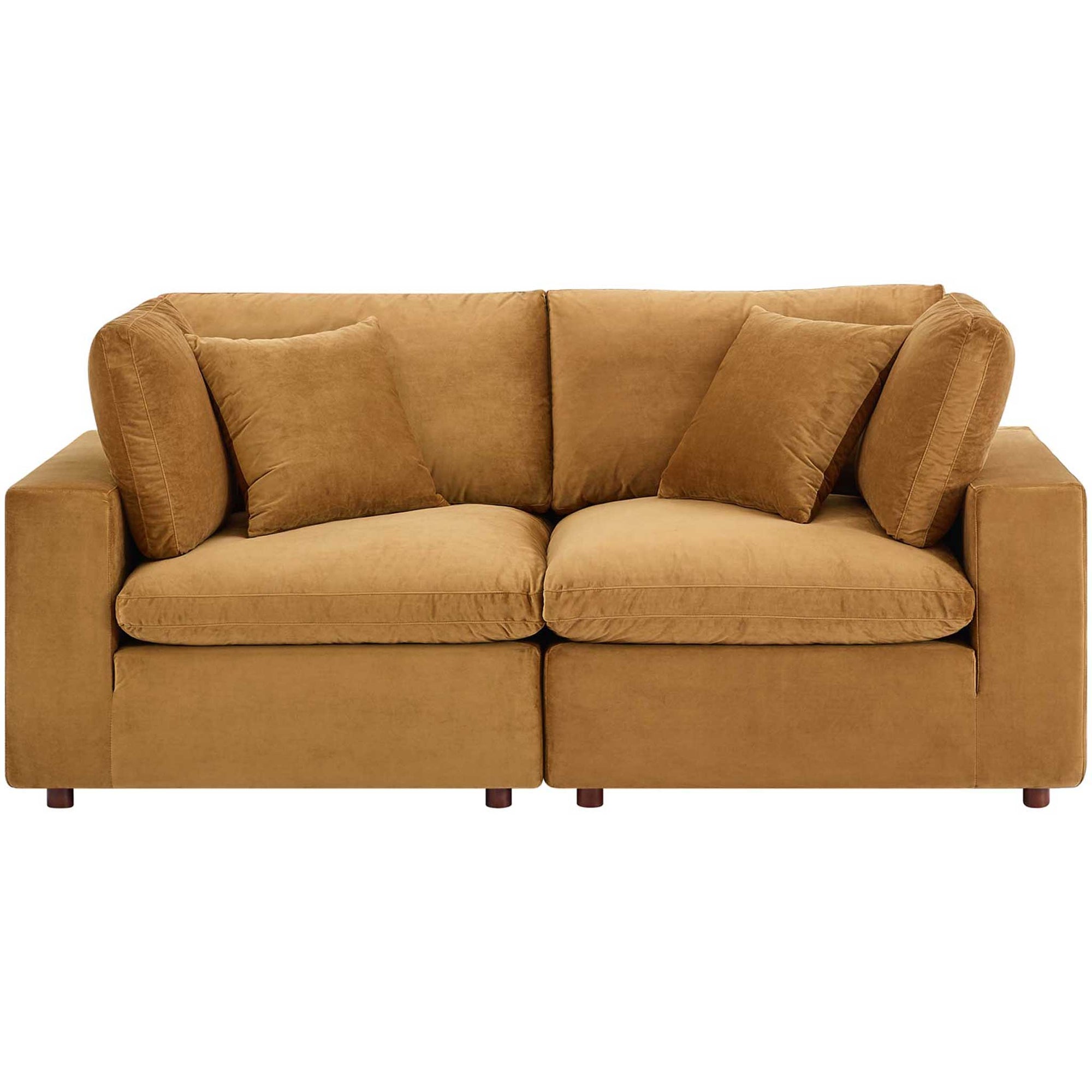 Carmen Down Filled Overstuffed Velvet Loveseat Cognac