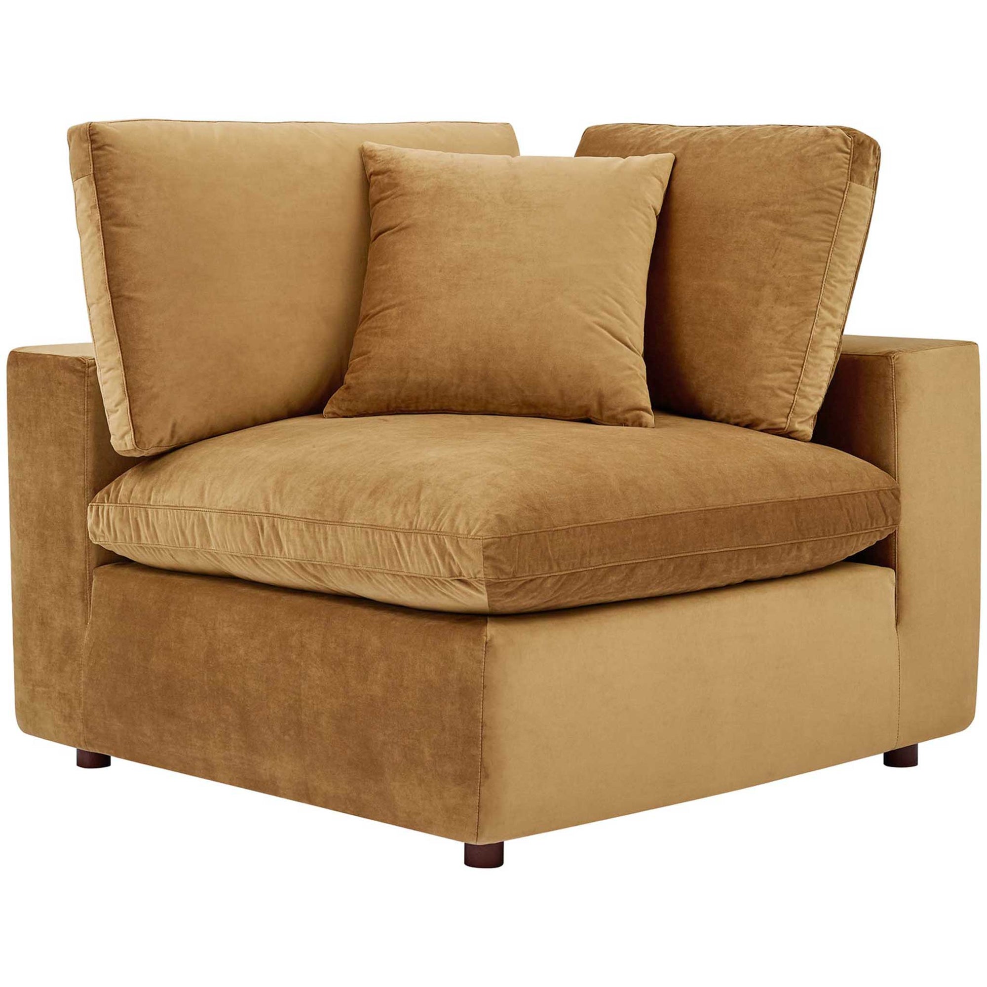 Carmen Down Filled Overstuffed Velvet Loveseat Cognac