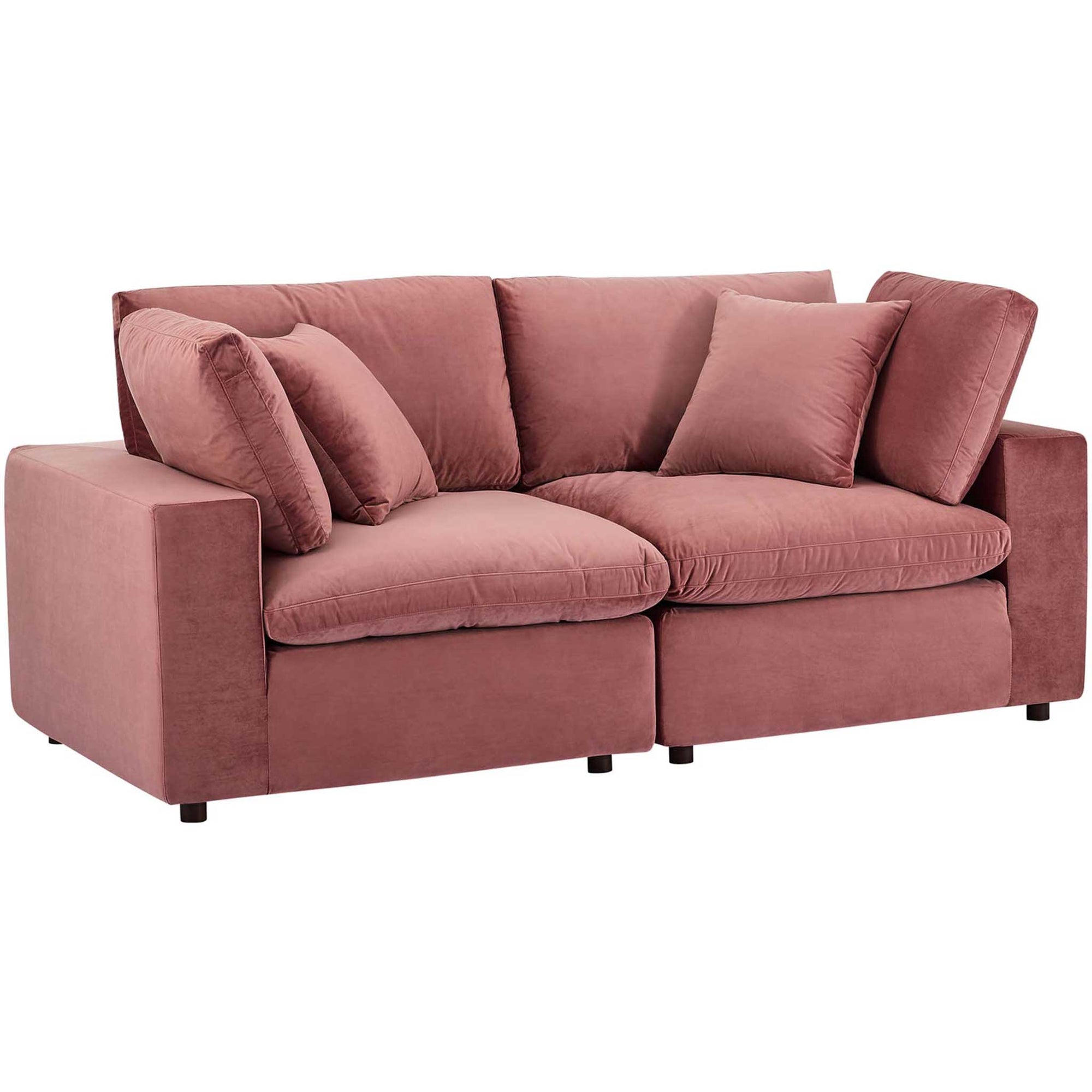 Carmen Down Filled Overstuffed Velvet Loveseat Dusty Rose