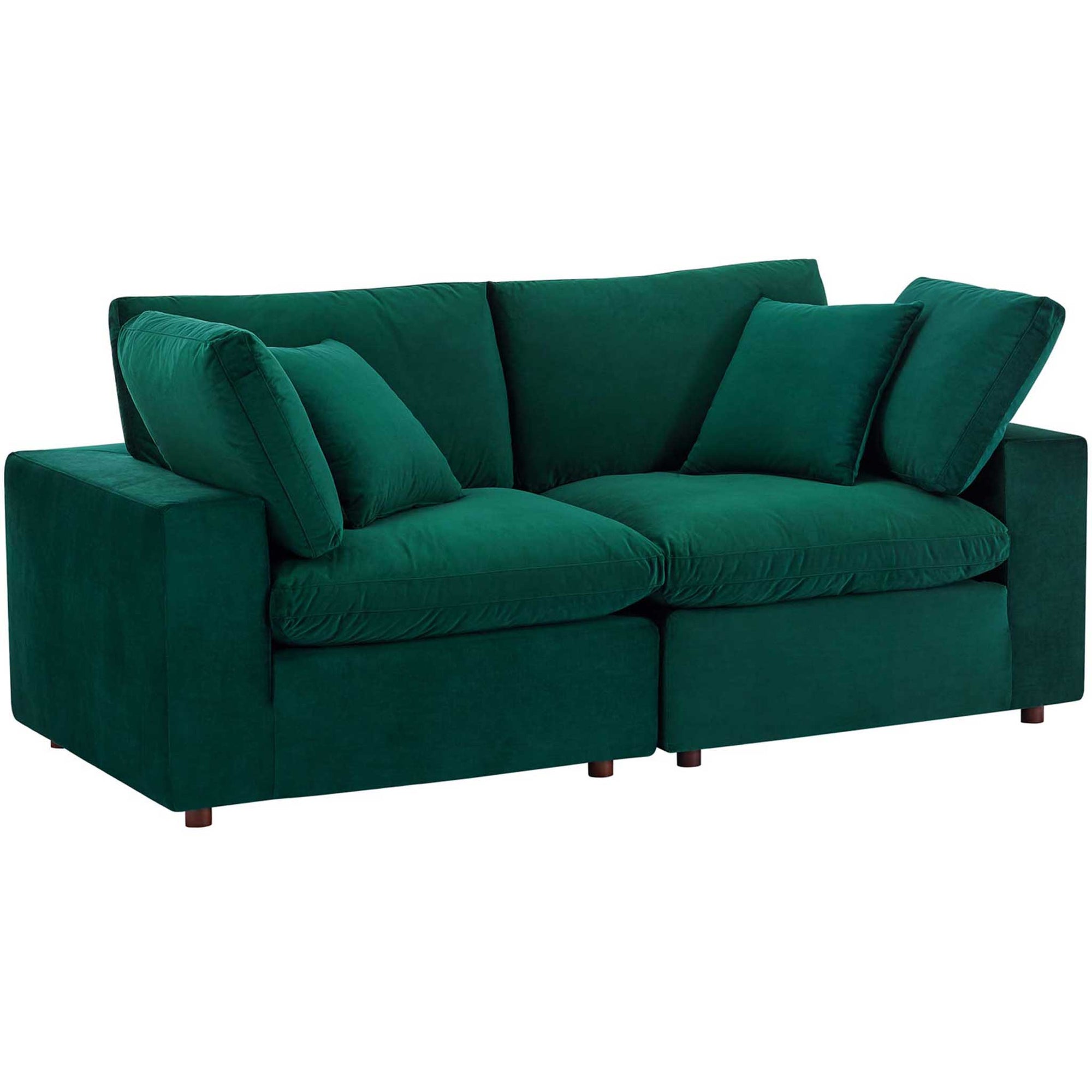 Carmen Down Filled Overstuffed Velvet Loveseat Green