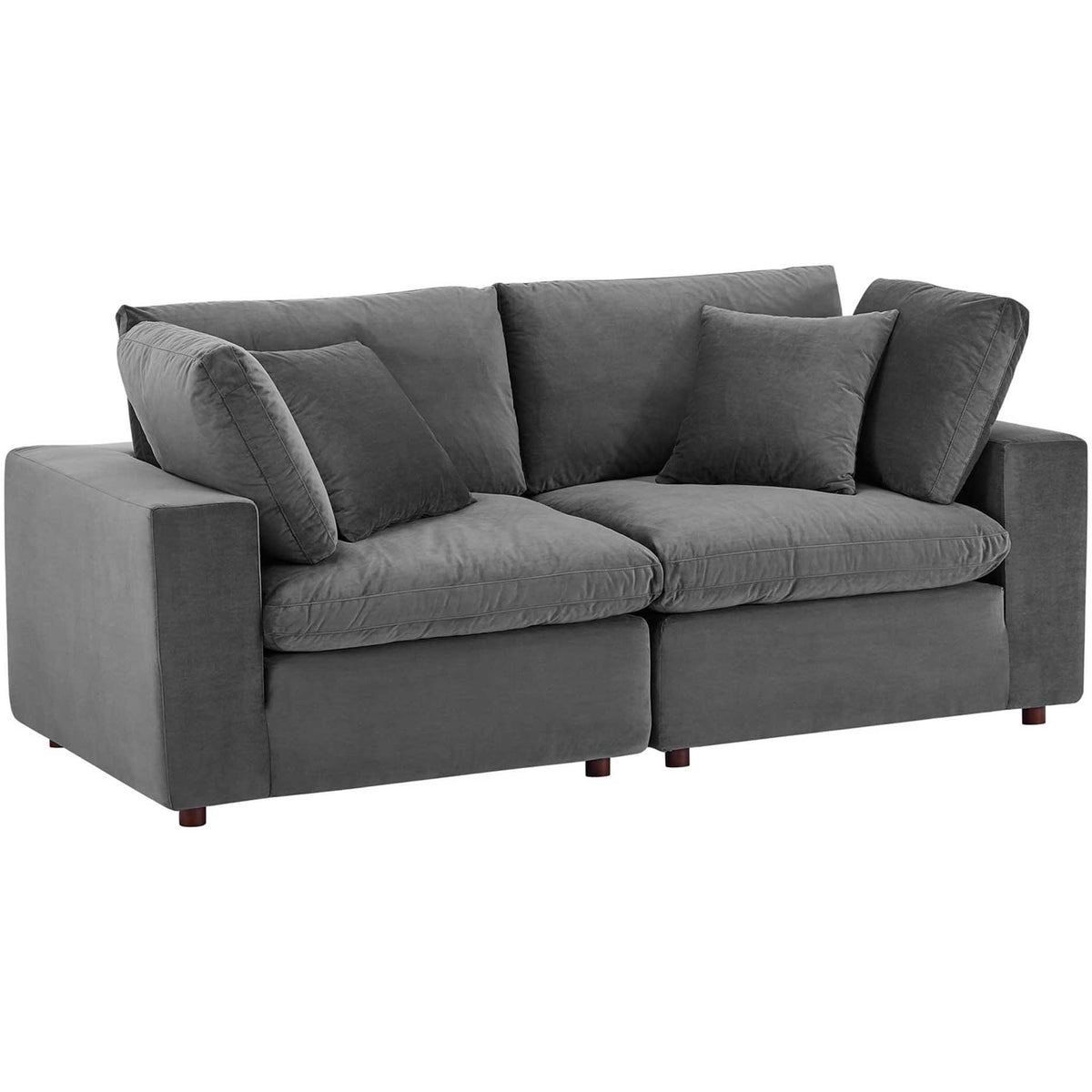 Carmen Down Filled Overstuffed Velvet Loveseat Gray