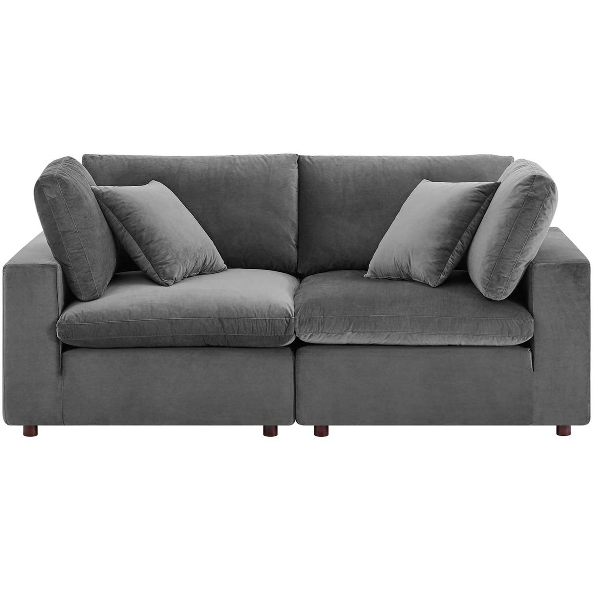 Carmen Down Filled Overstuffed Velvet Loveseat Gray