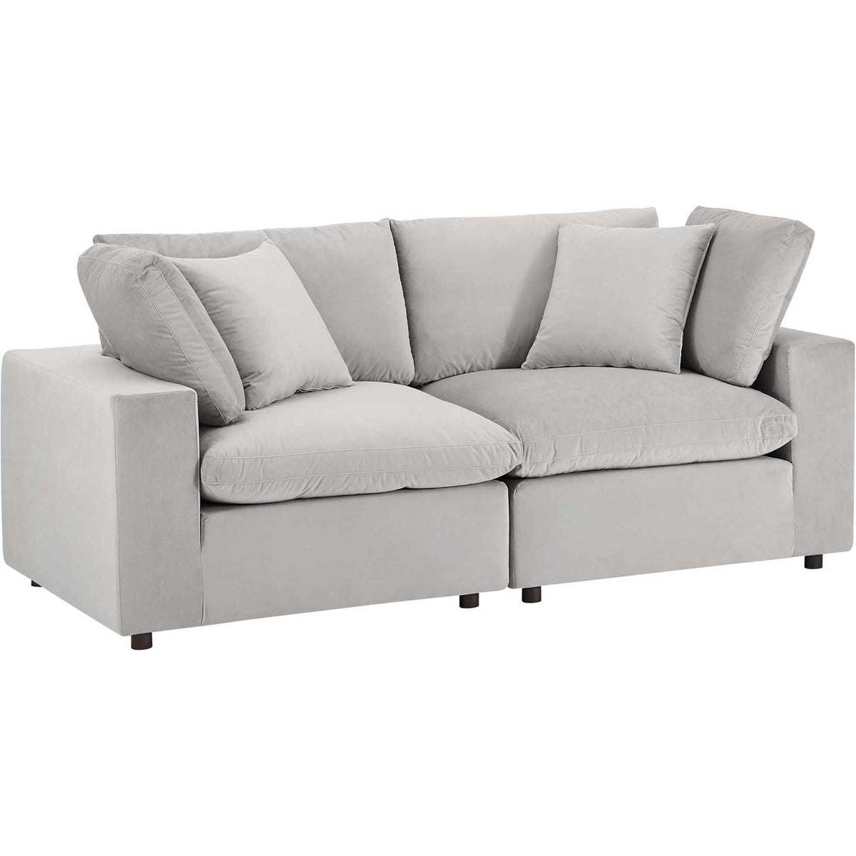 Carmen Down Filled Overstuffed Velvet Loveseat Light Gray