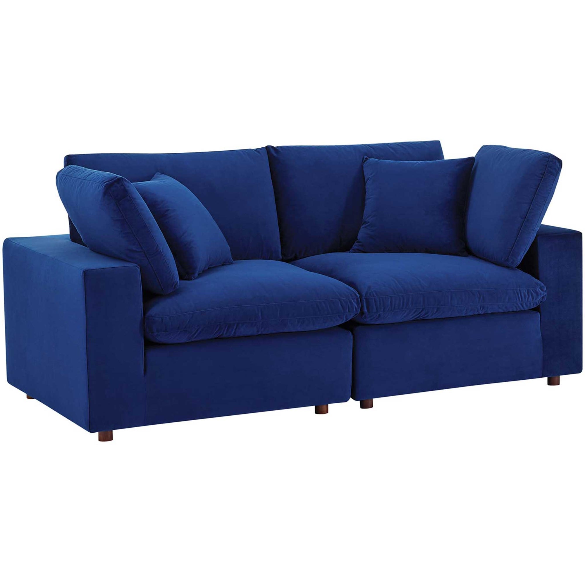 Carmen Down Filled Overstuffed Velvet Loveseat Navy