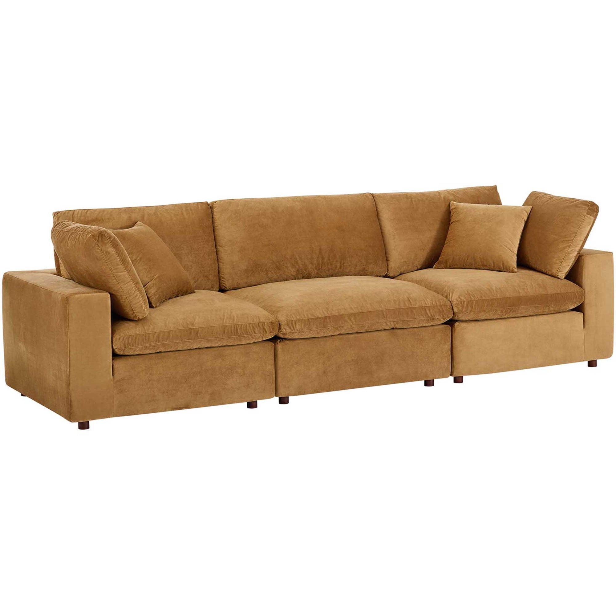 Carmen Down Filled Overstuffed Velvet Sofa Cognac