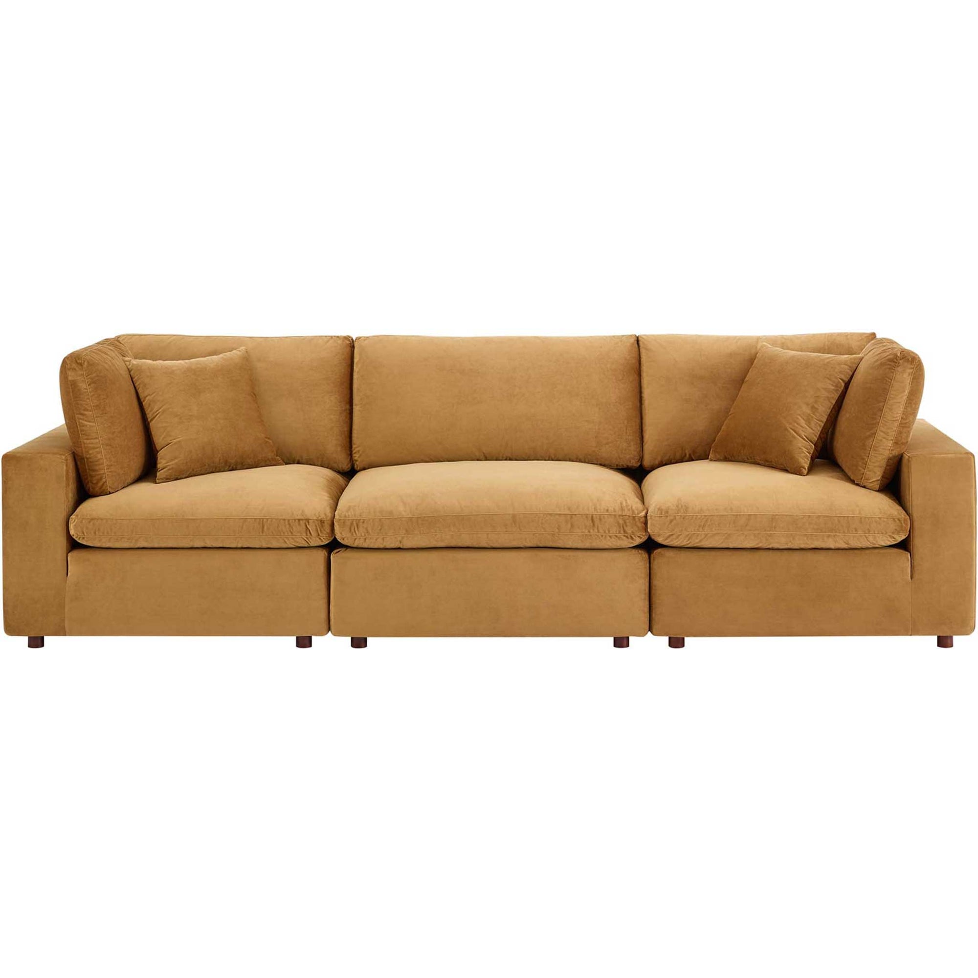 Carmen Down Filled Overstuffed Velvet Sofa Cognac