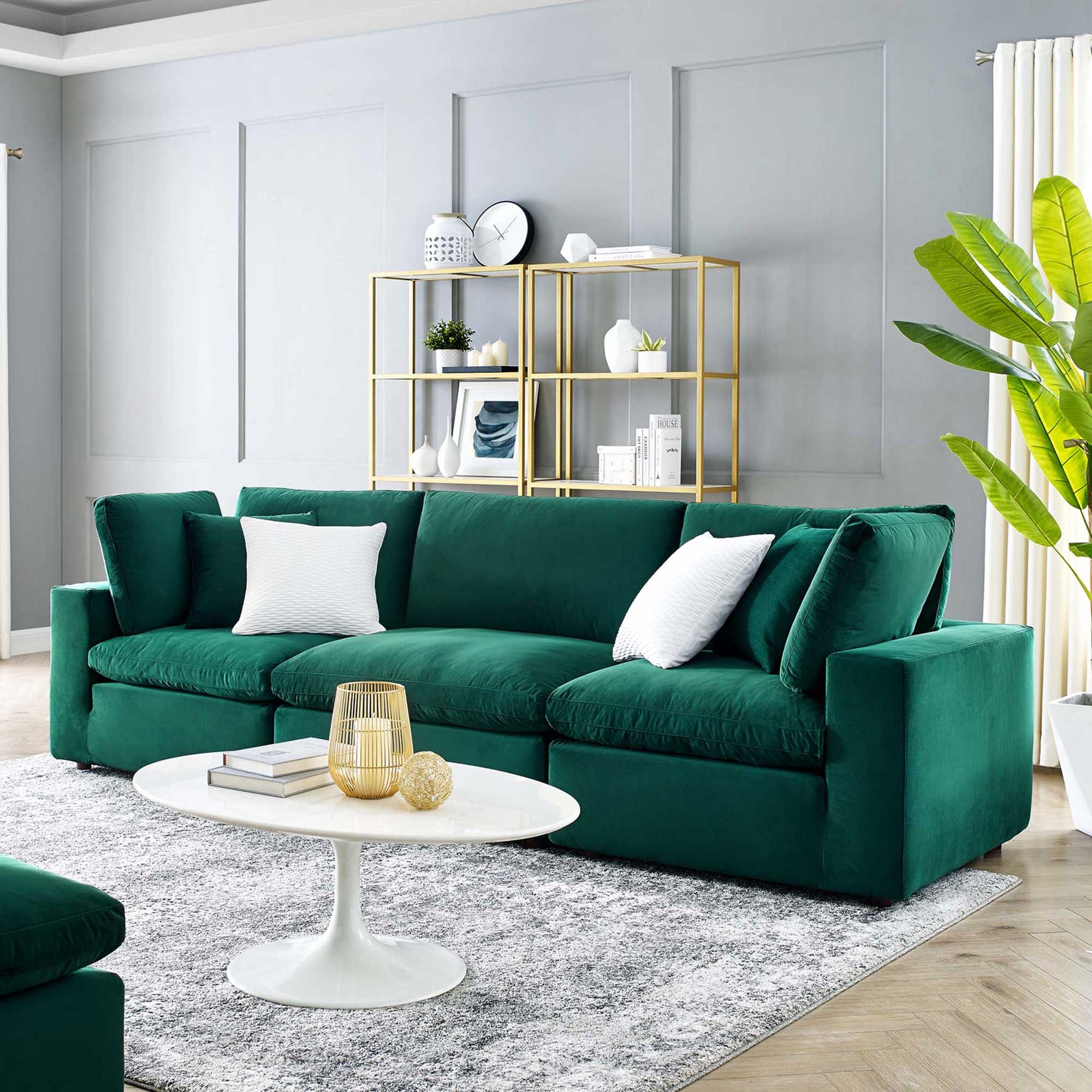 Carmen Down Filled Overstuffed Velvet Sofa Green