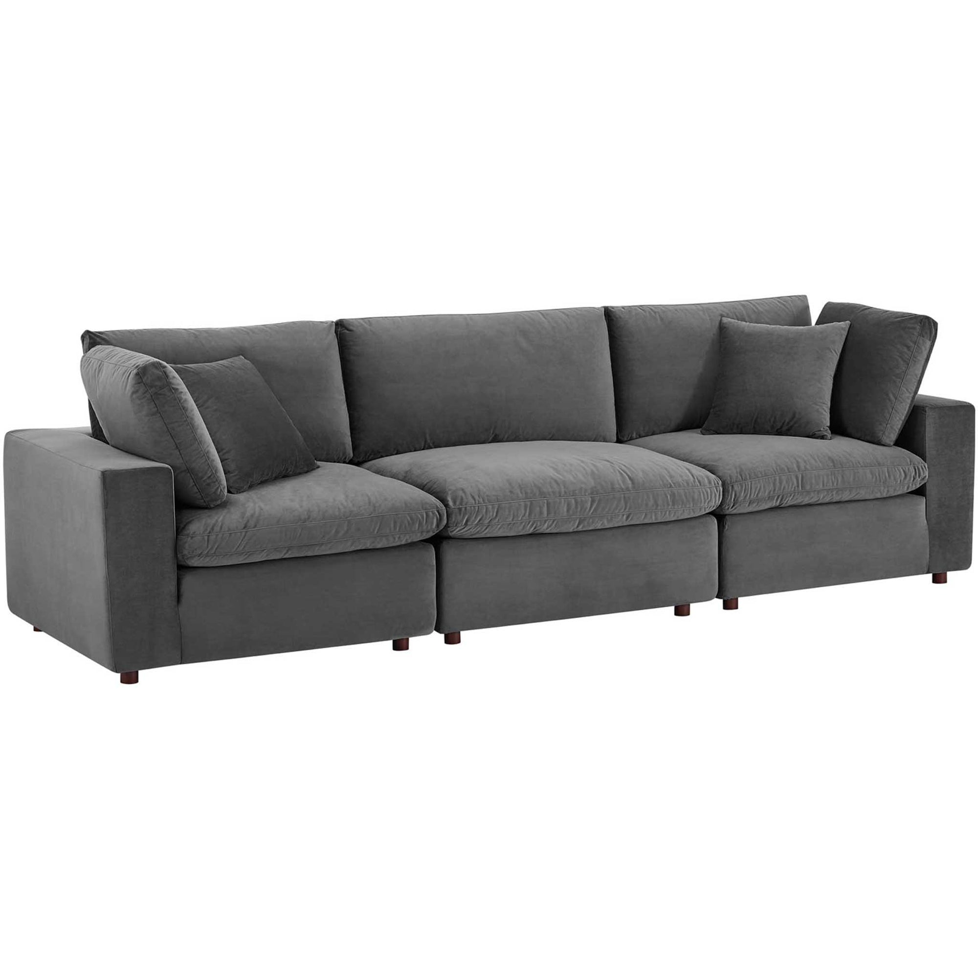 Carmen Down Filled Overstuffed Velvet Sofa Gray