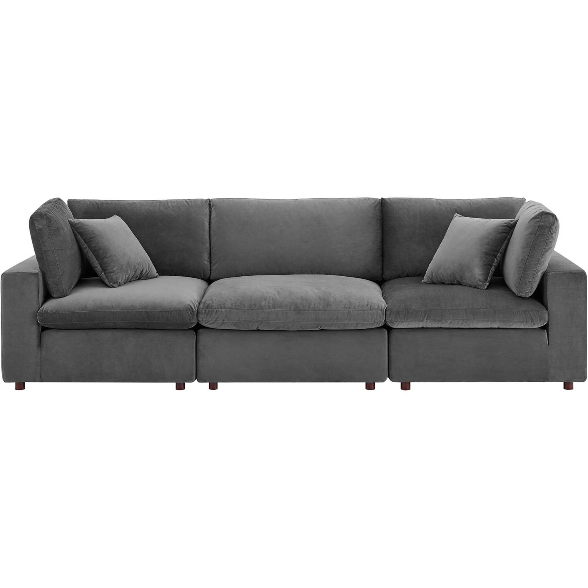 Carmen Down Filled Overstuffed Velvet Sofa Gray