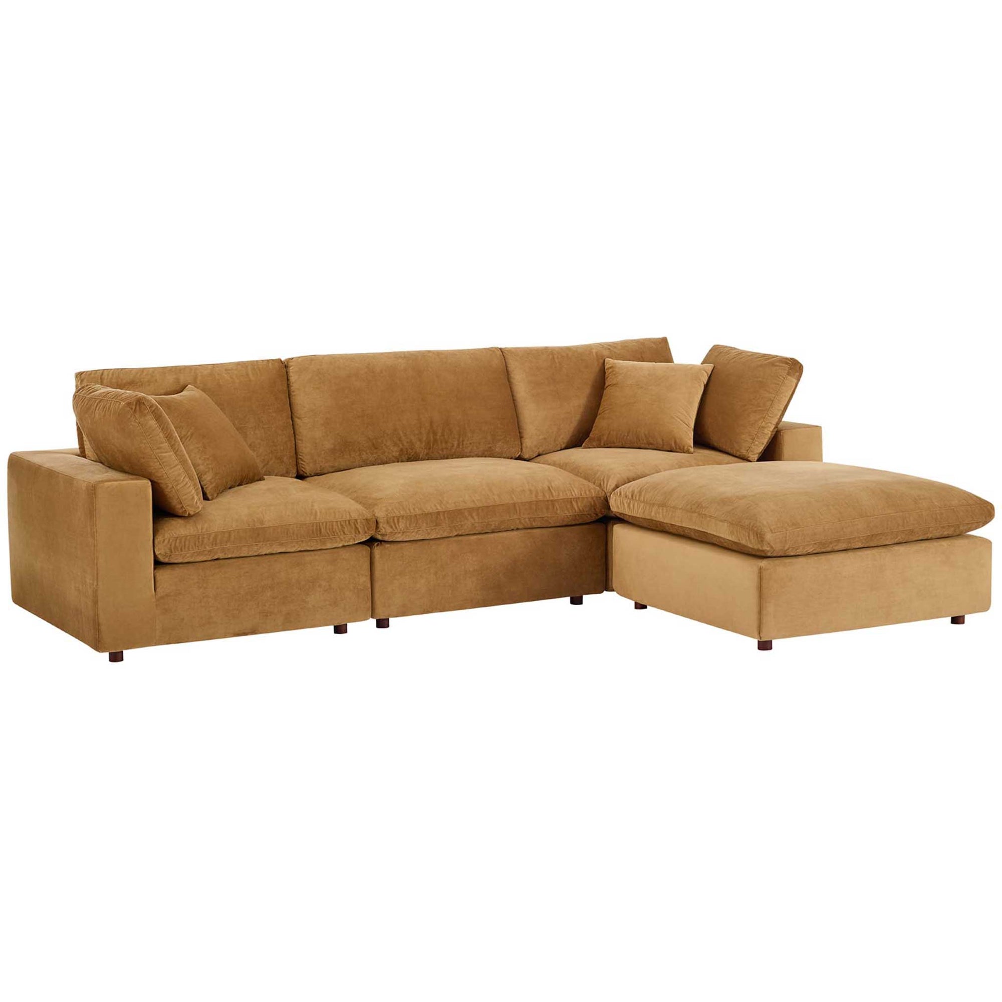 Carmen 4 Piece Modular Velvet Sofa with Ottoman Cognac