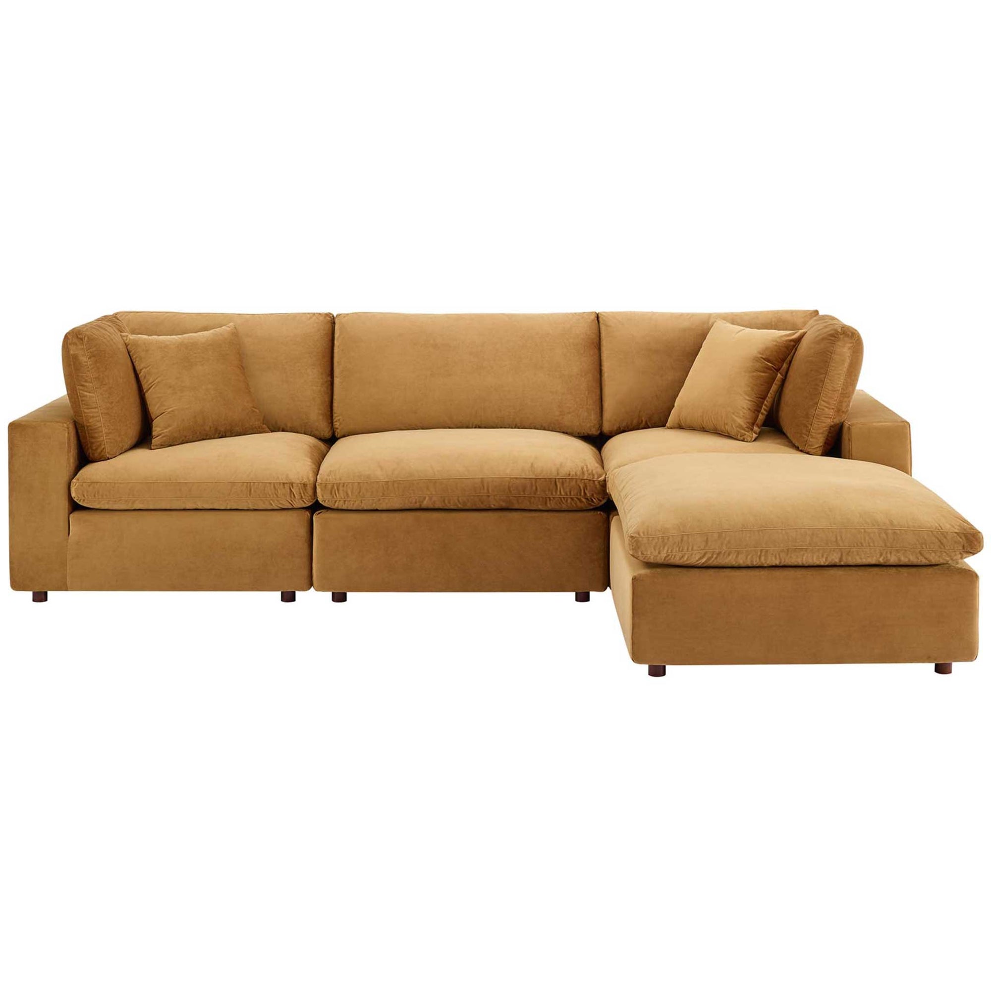 Carmen 4 Piece Modular Velvet Sofa with Ottoman Cognac