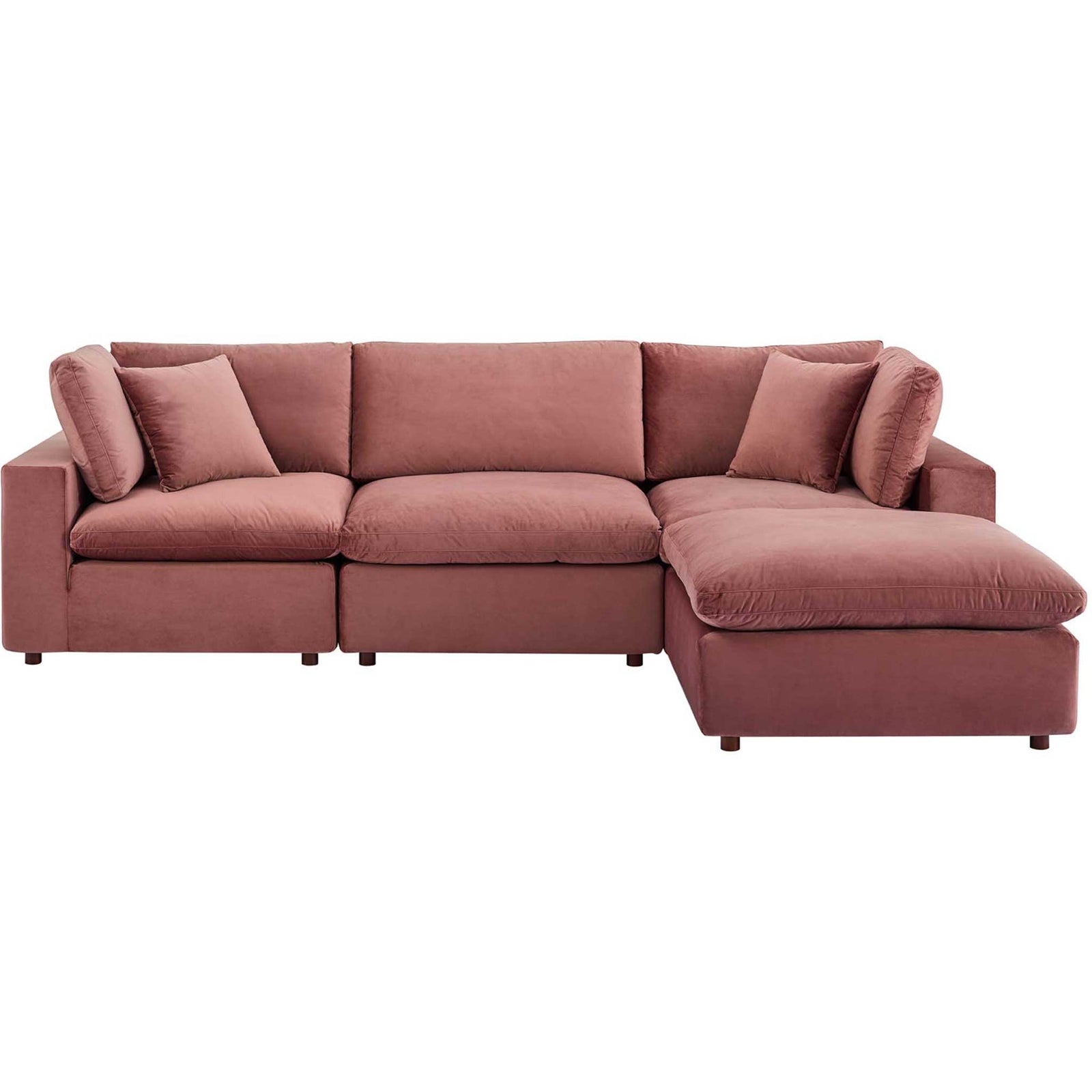 Carmen 4 Piece Modular Velvet Sofa with Ottoman Dusty Rose