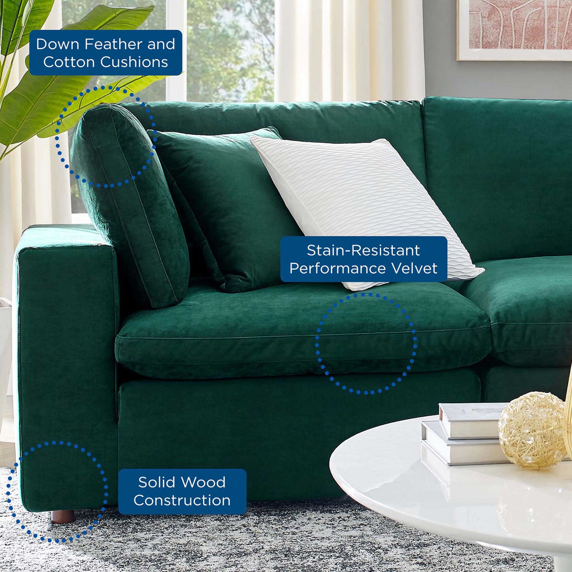 Carmen 4 Piece Modular Velvet Sofa with Ottoman Green