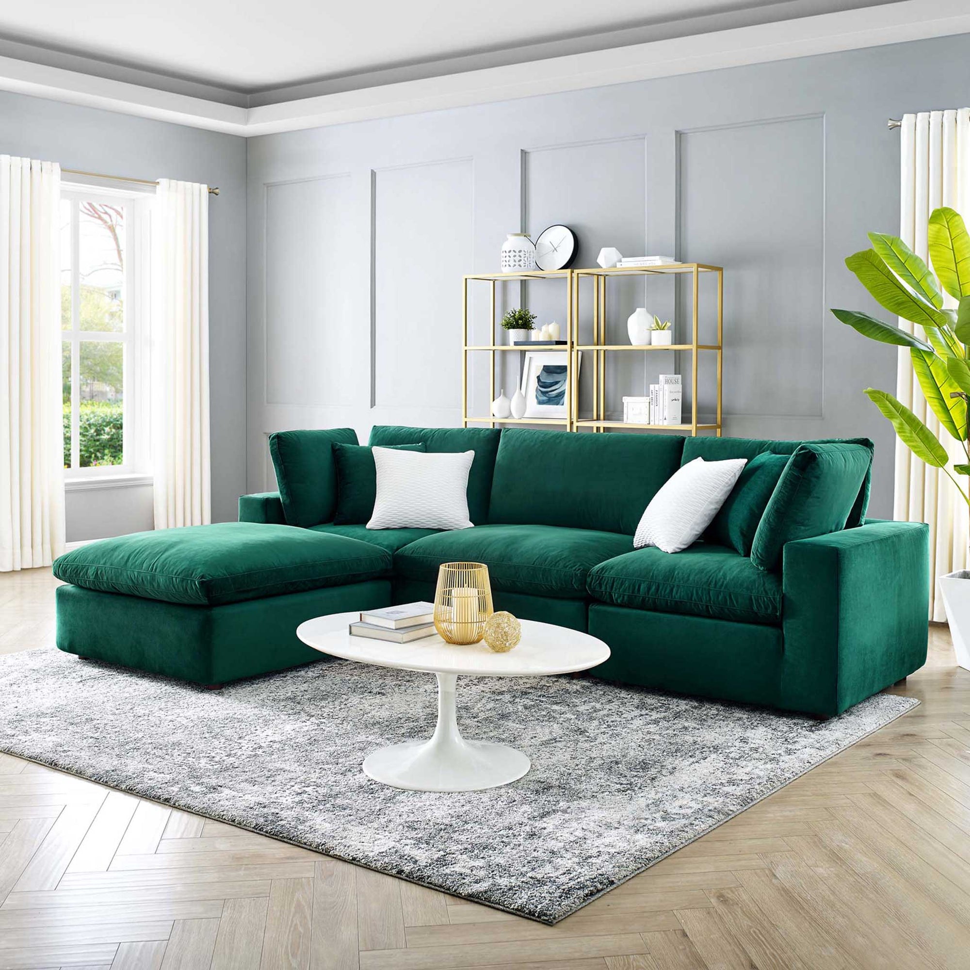 Carmen 4 Piece Modular Velvet Sofa with Ottoman Green