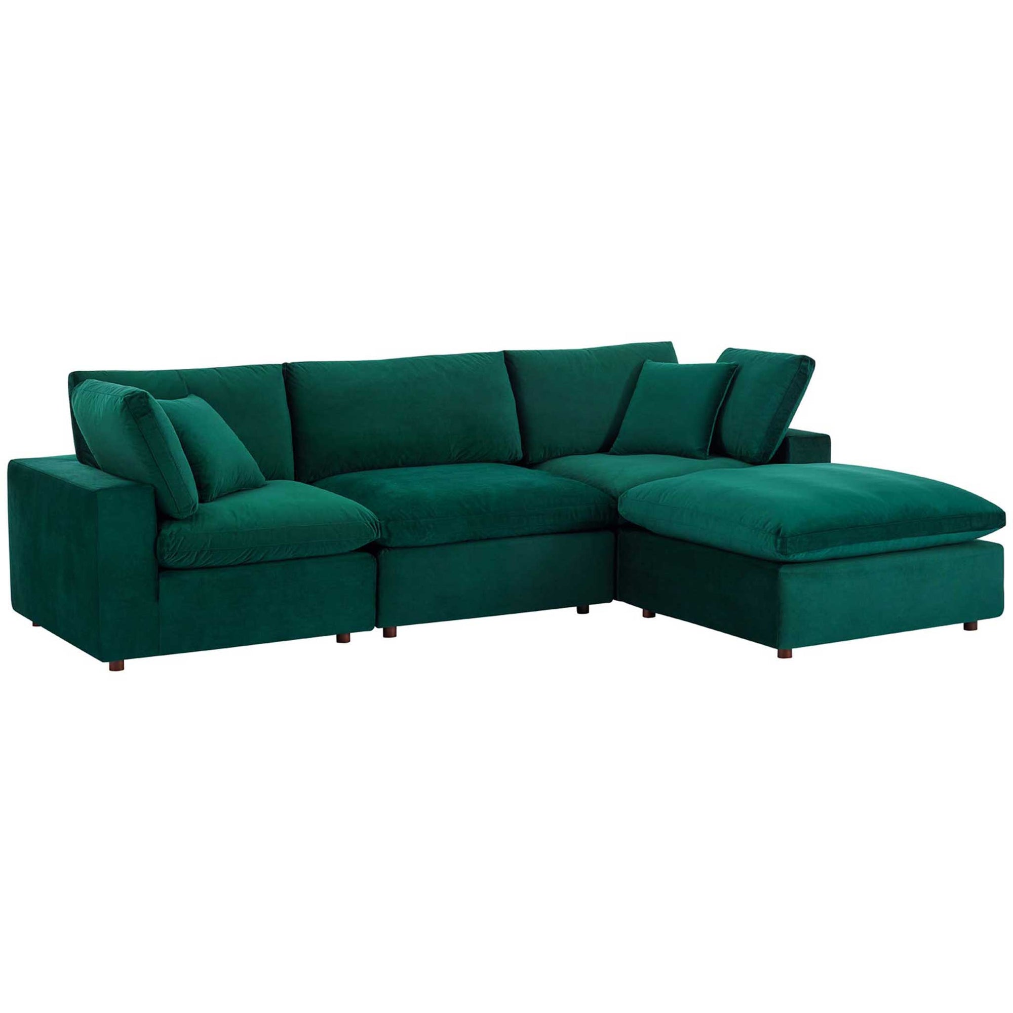 Carmen 4 Piece Modular Velvet Sofa with Ottoman Green