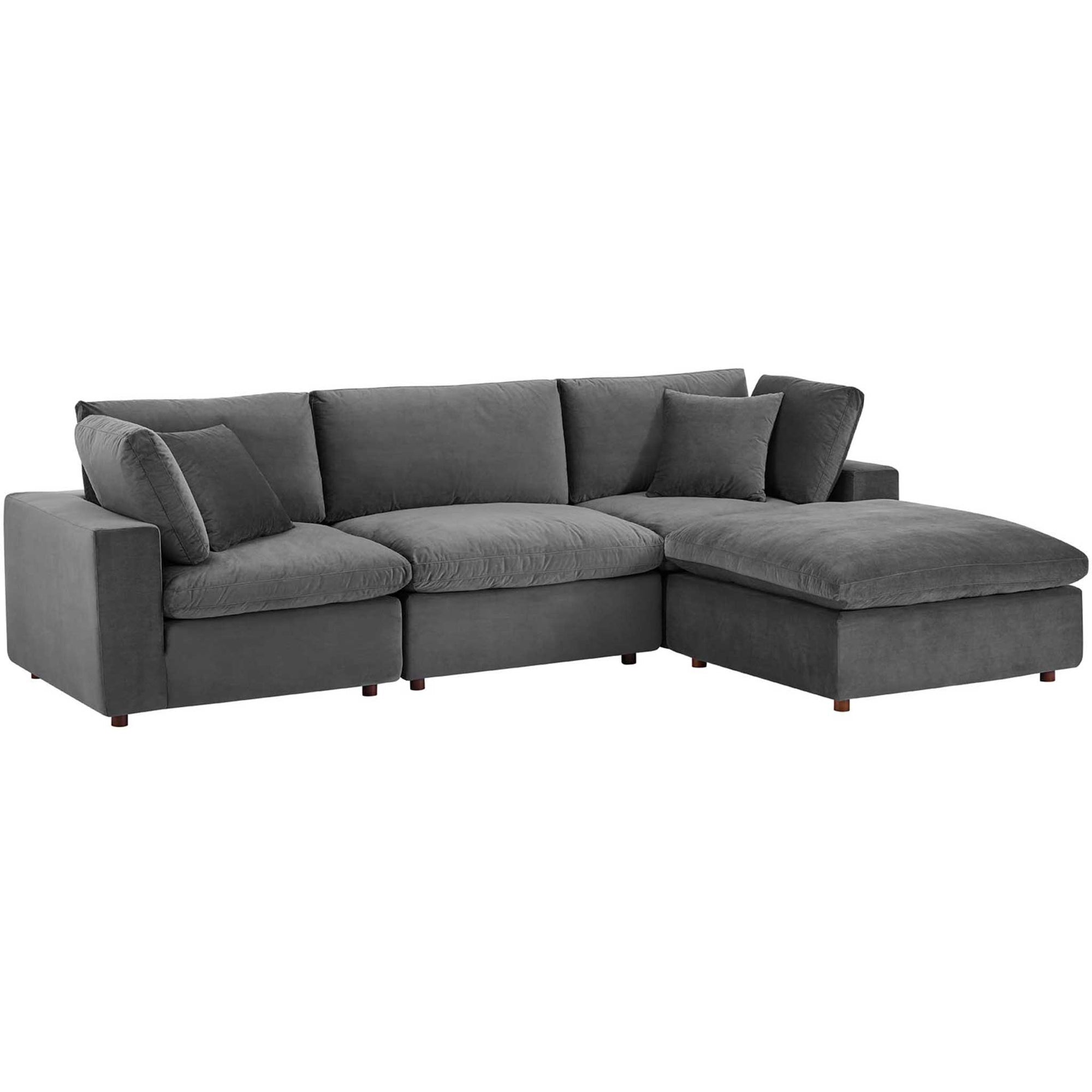 Carmen 4 Piece Modular Velvet Sofa with Ottoman Gray