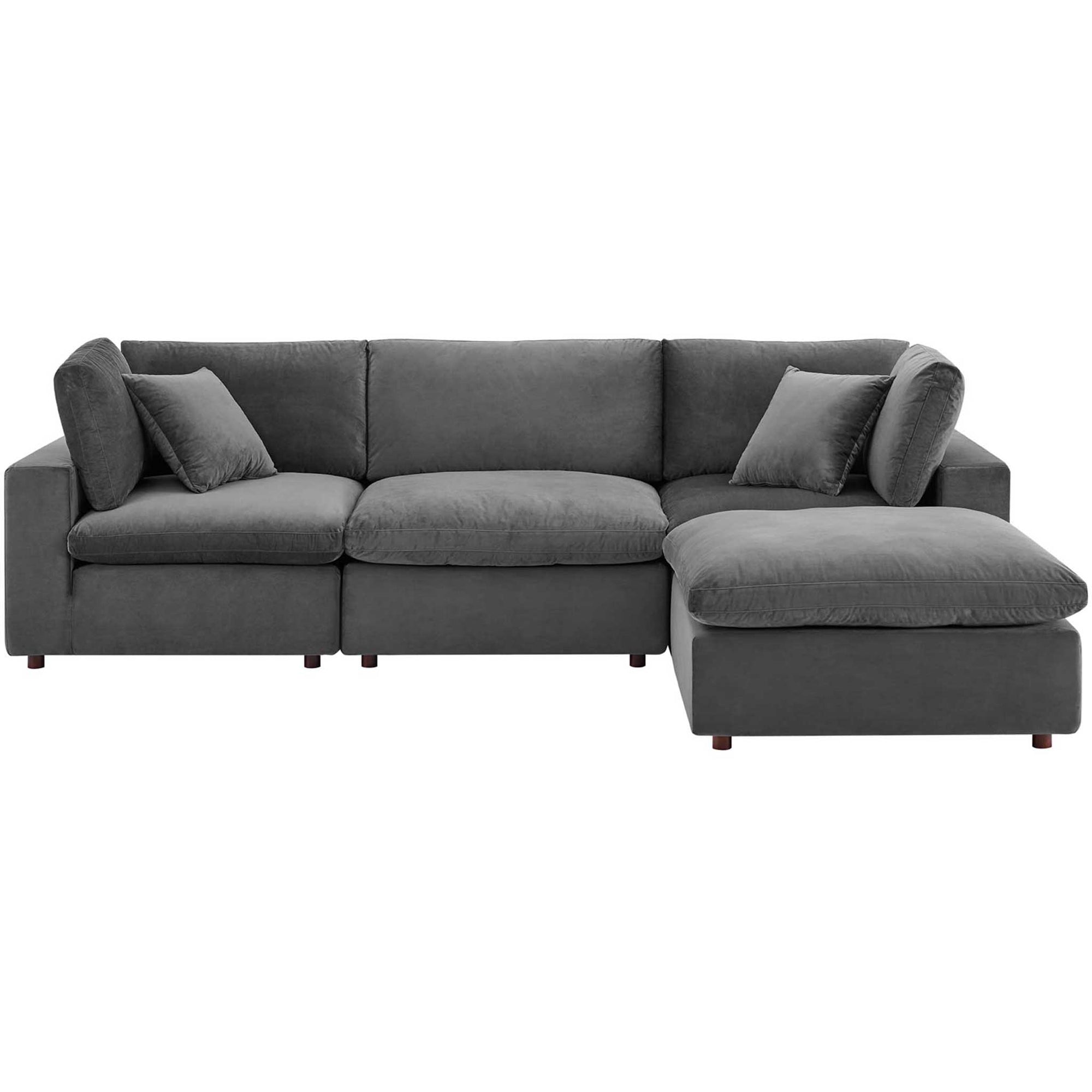 Carmen 4 Piece Modular Velvet Sofa with Ottoman Gray