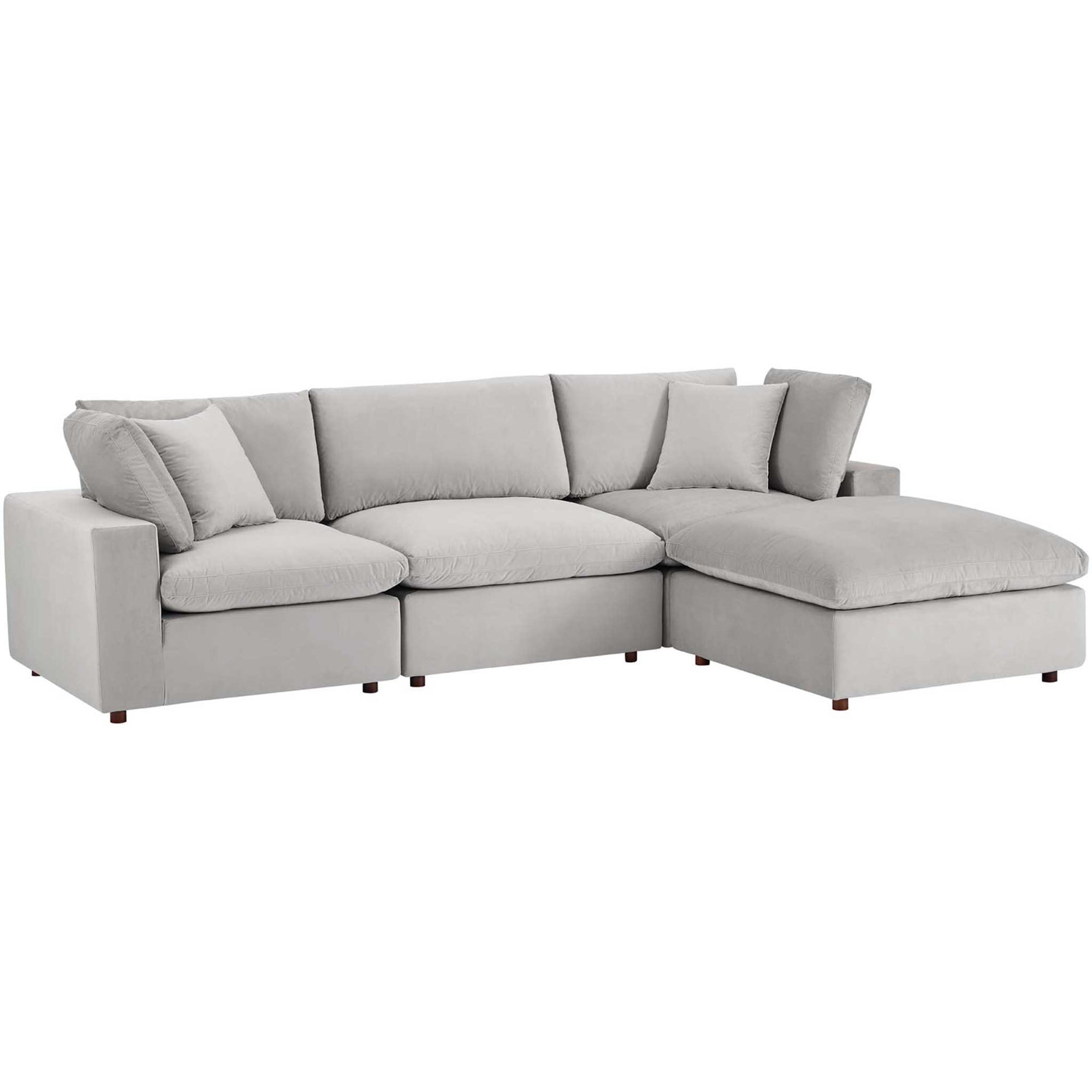 Carmen 4 Piece Modular Velvet Sofa with Ottoman Light Gray