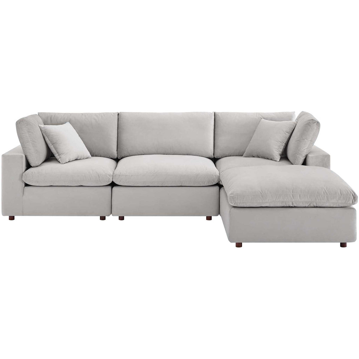 Carmen 4 Piece Modular Velvet Sofa with Ottoman Light Gray