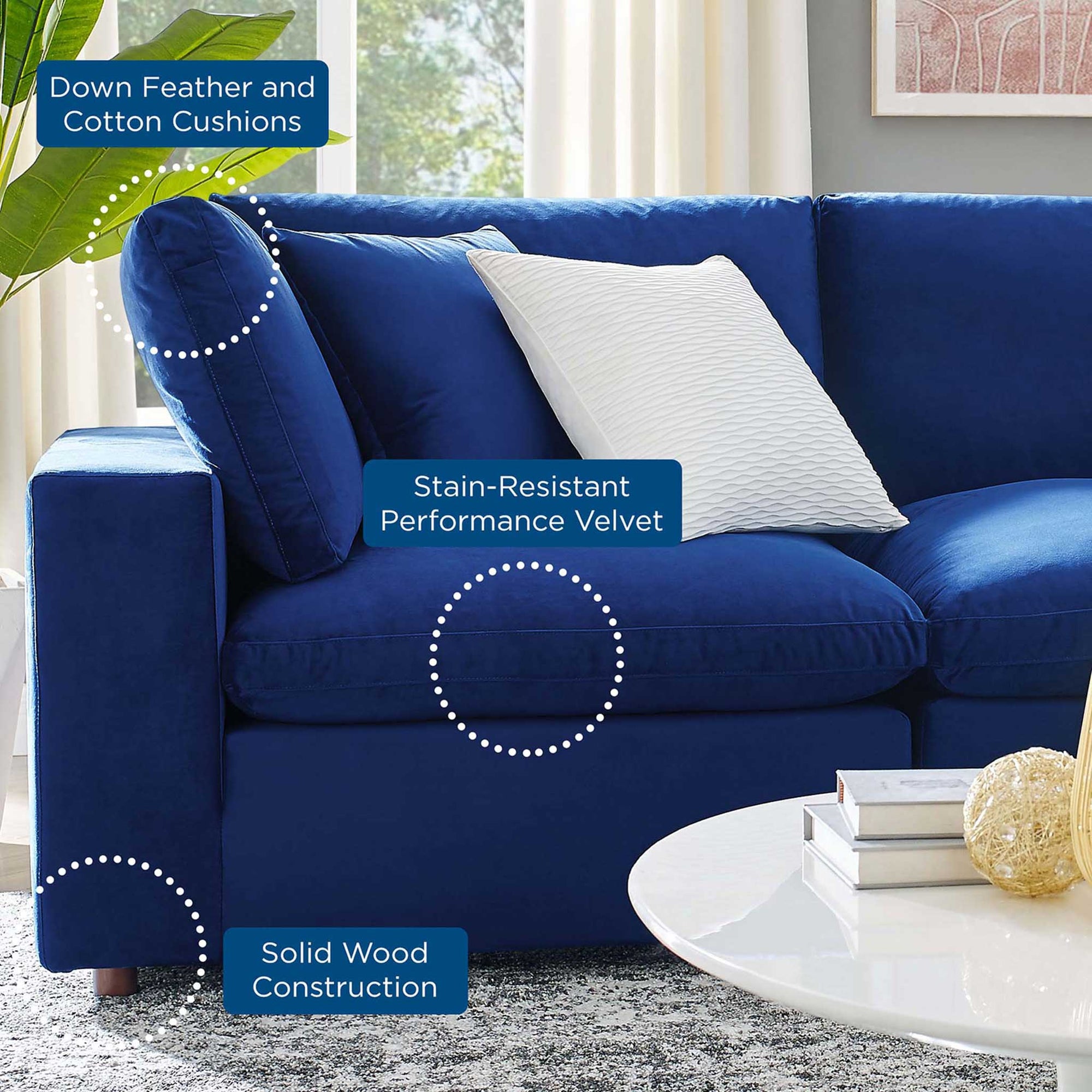 Carmen 4 Piece Modular Velvet Sofa with Ottoman Navy