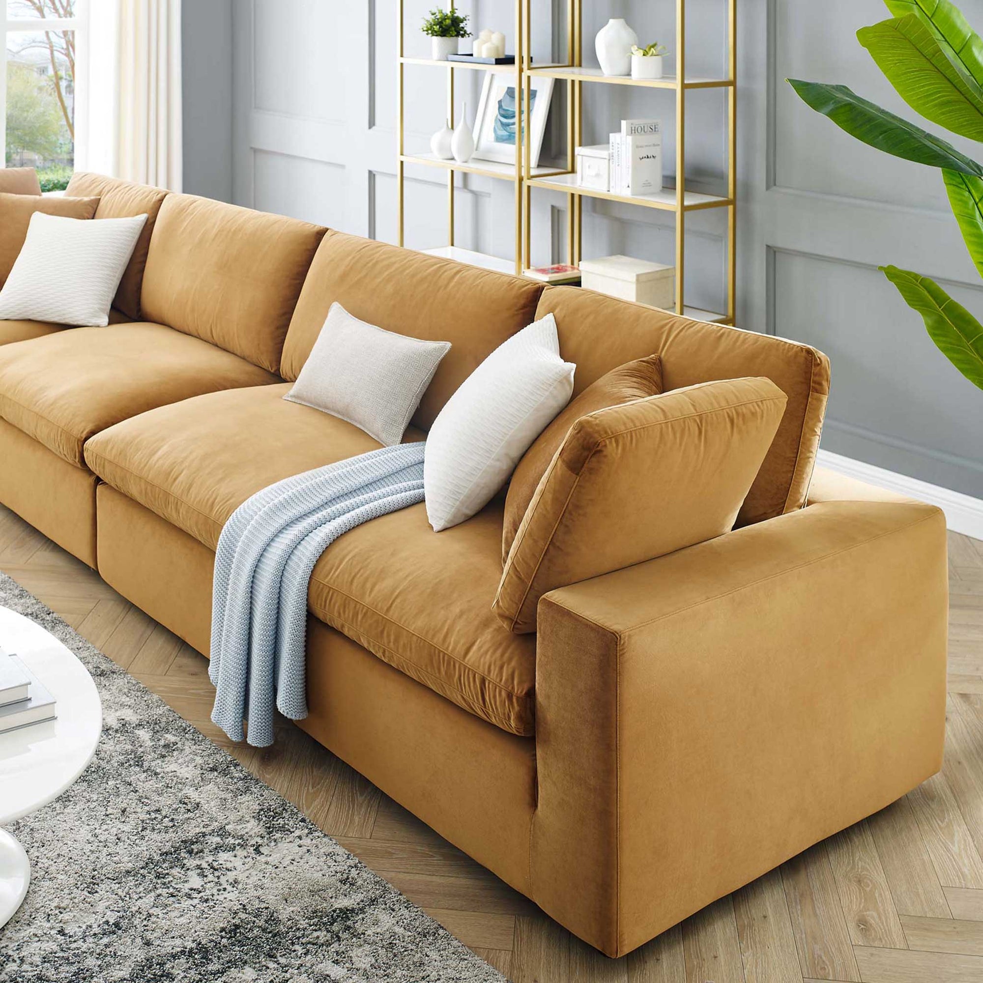 Carmen 4 Piece Modular Sectional Velvet Sofa Cognac