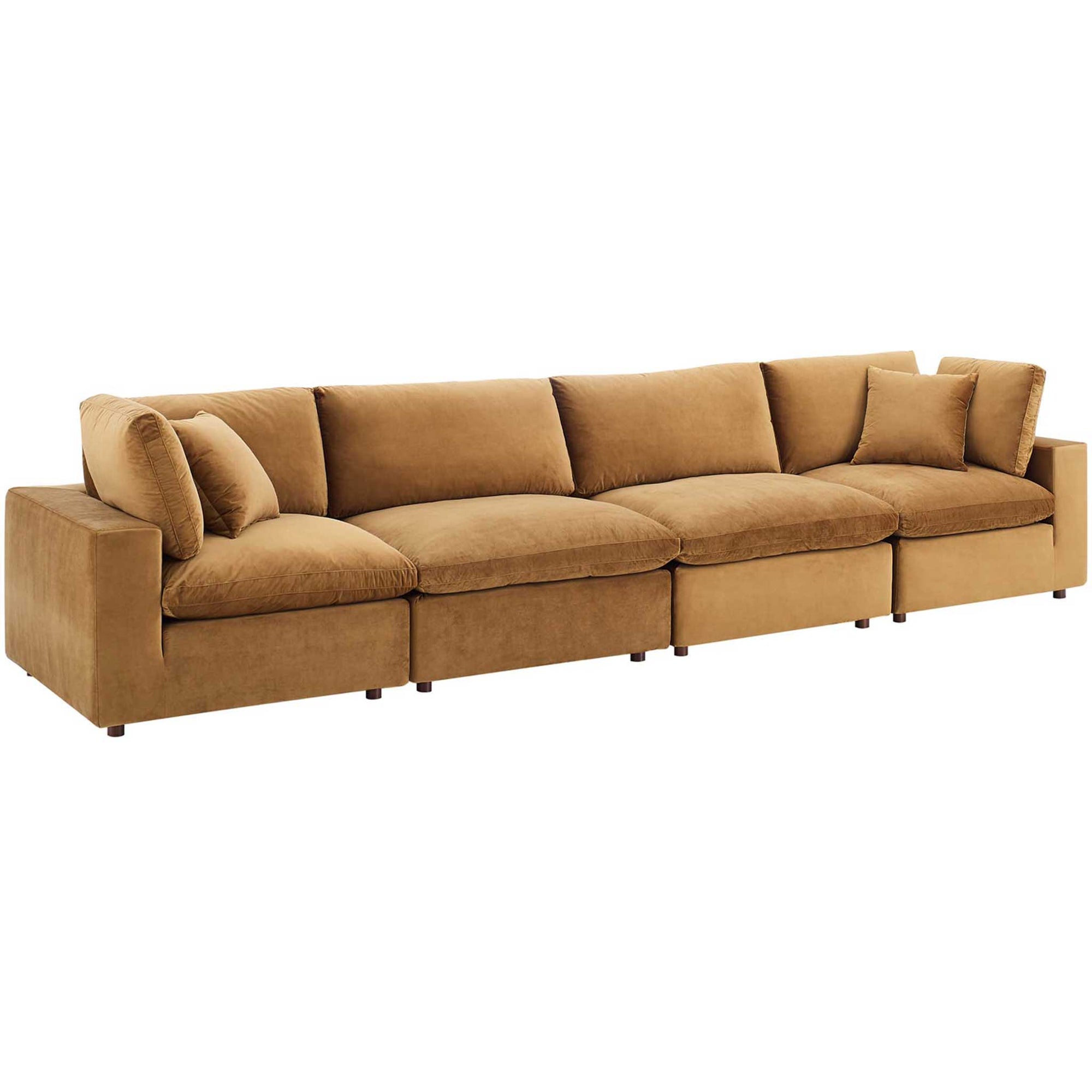 Carmen 4 Piece Modular Sectional Velvet Sofa Cognac