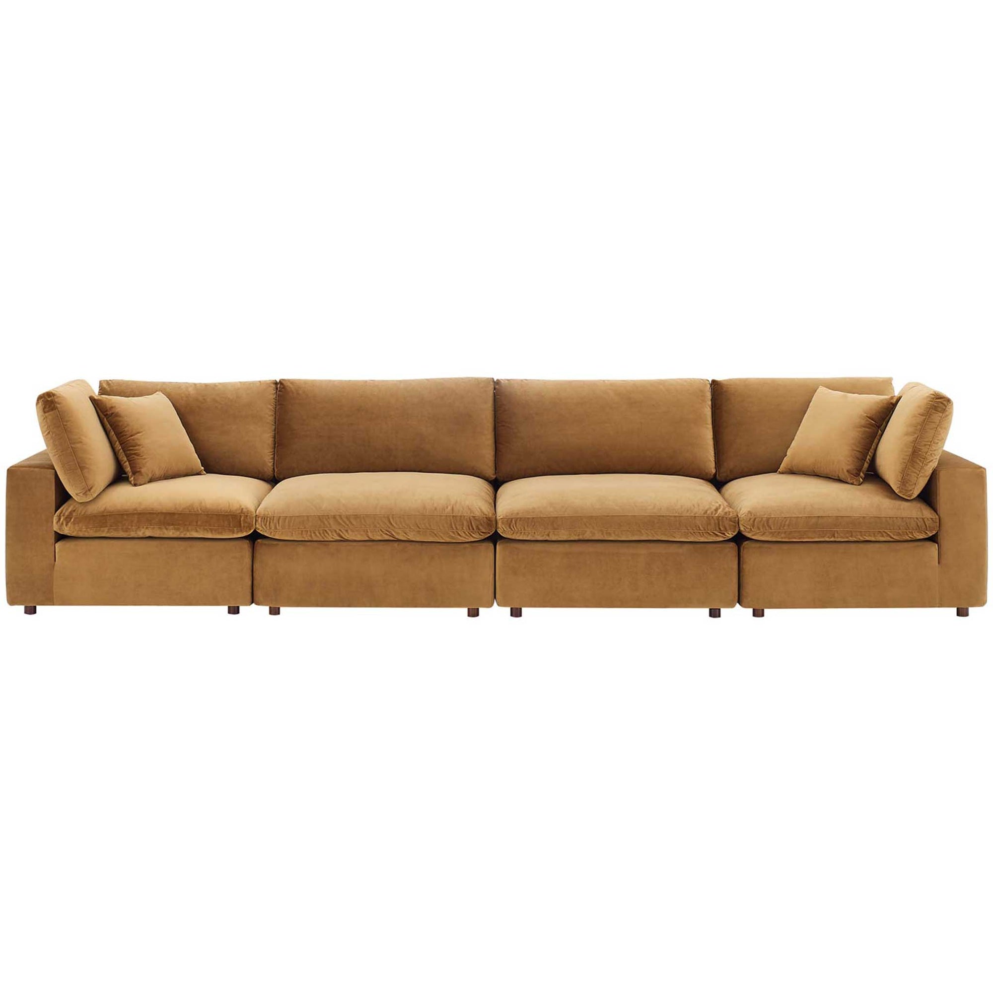 Carmen 4 Piece Modular Sectional Velvet Sofa Cognac