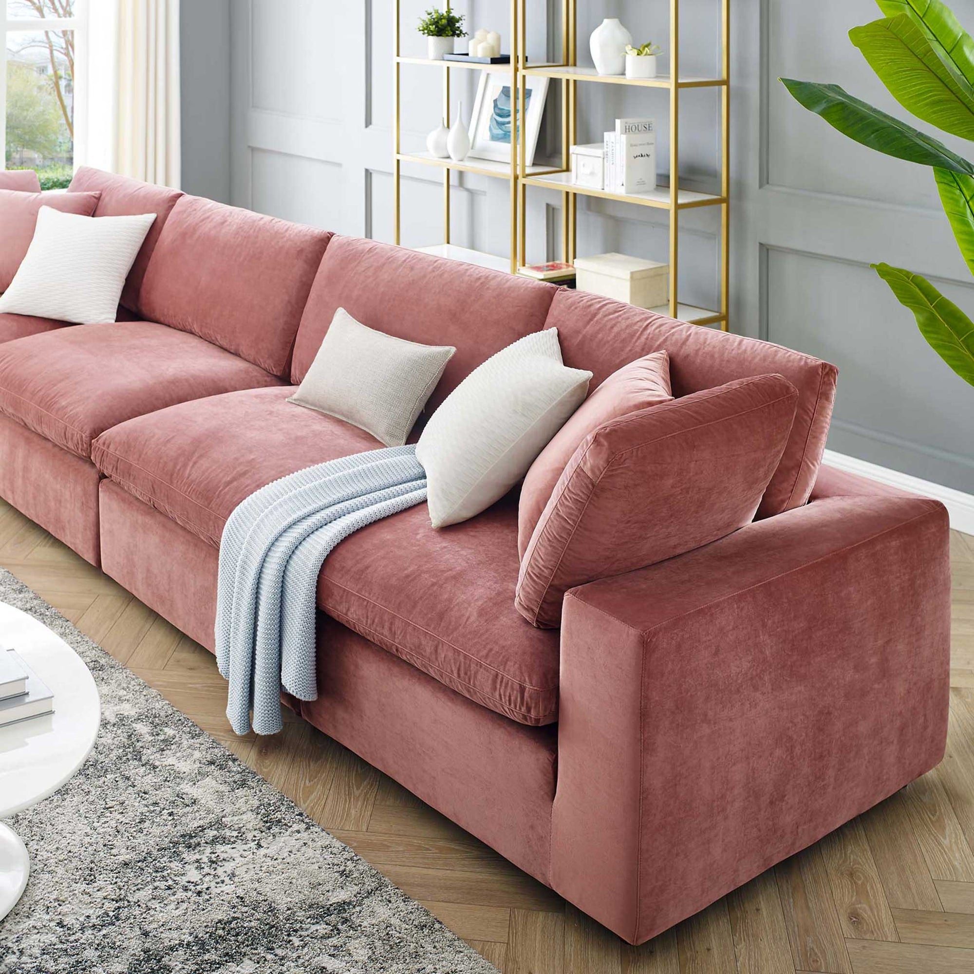 Carmen 4 Piece Modular Sectional Velvet Sofa Dusty Rose