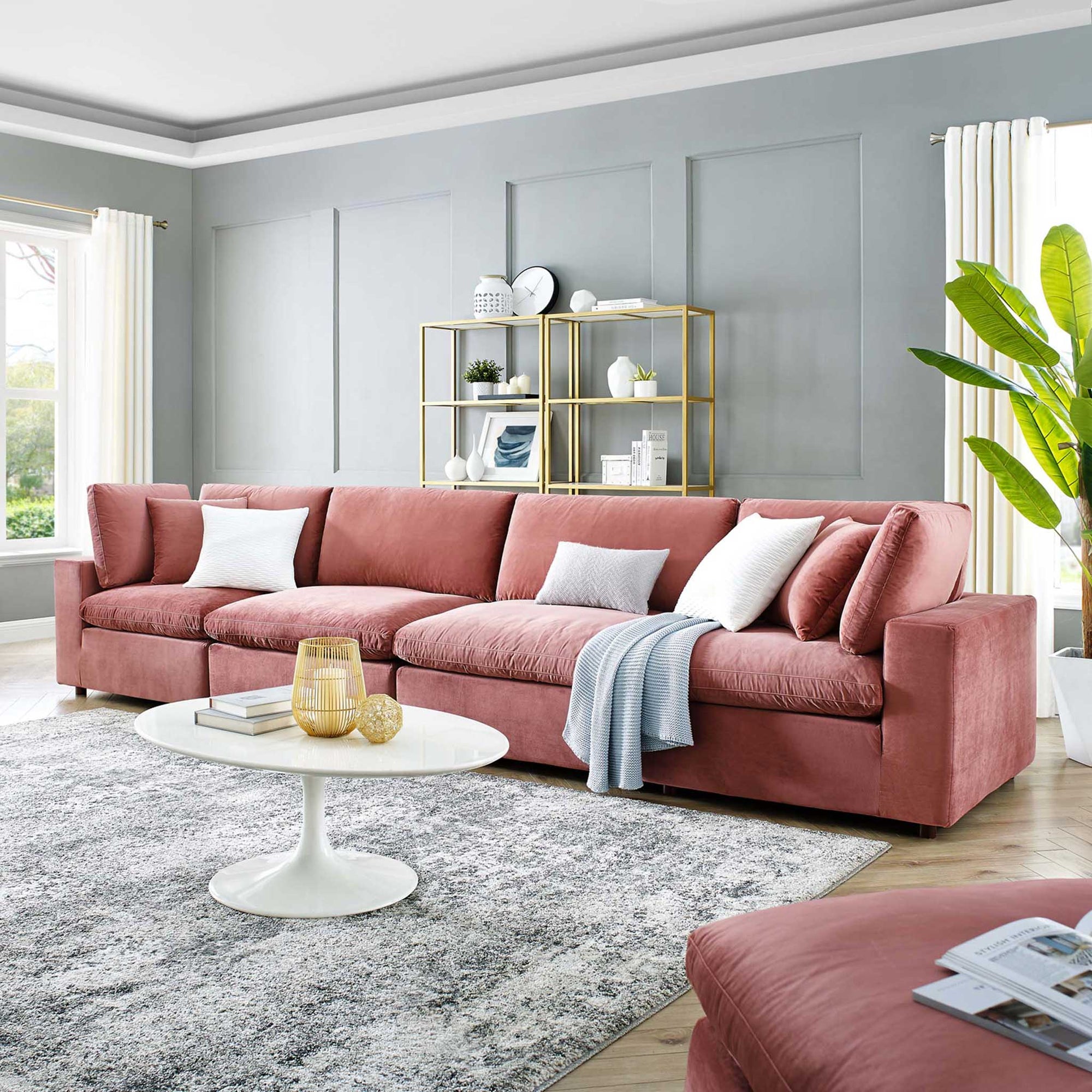 Carmen 4 Piece Modular Sectional Velvet Sofa Dusty Rose