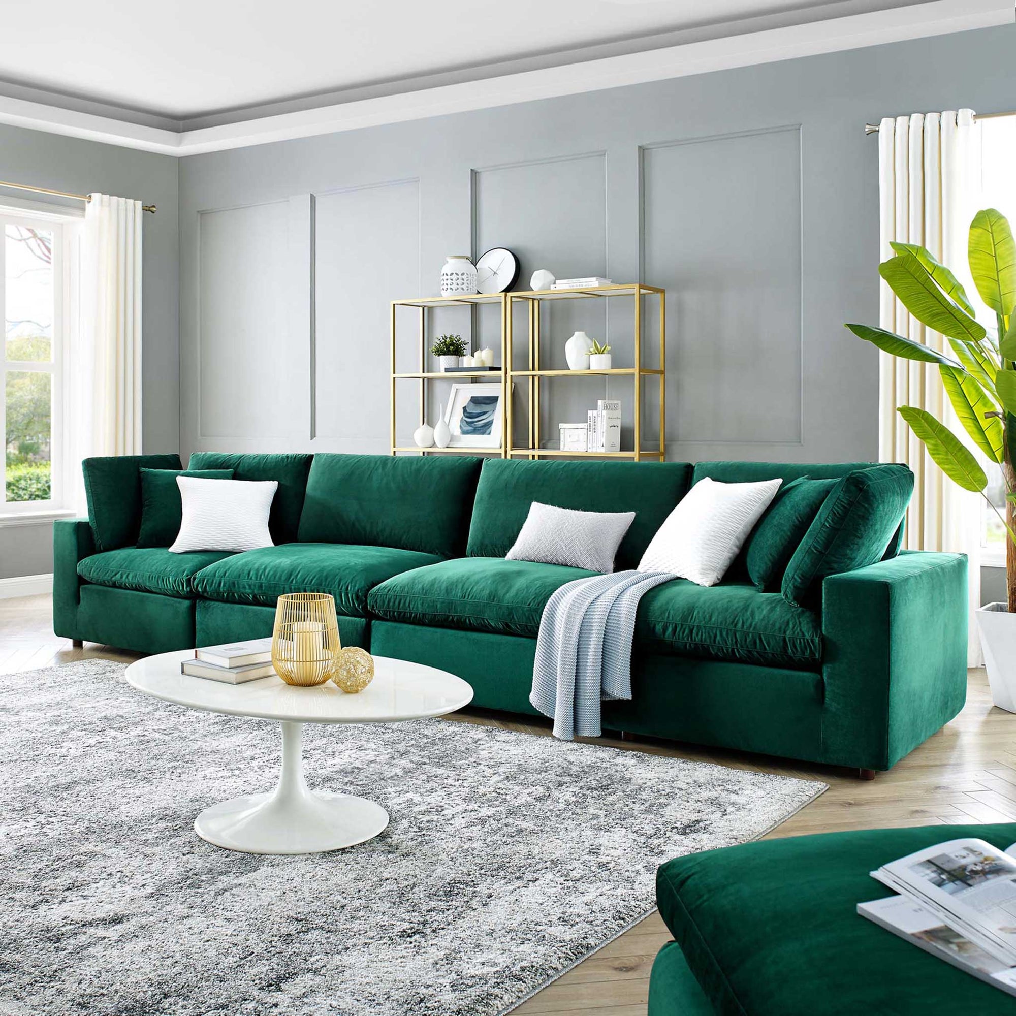 Carmen 4 Piece Modular Sectional Velvet Sofa Green