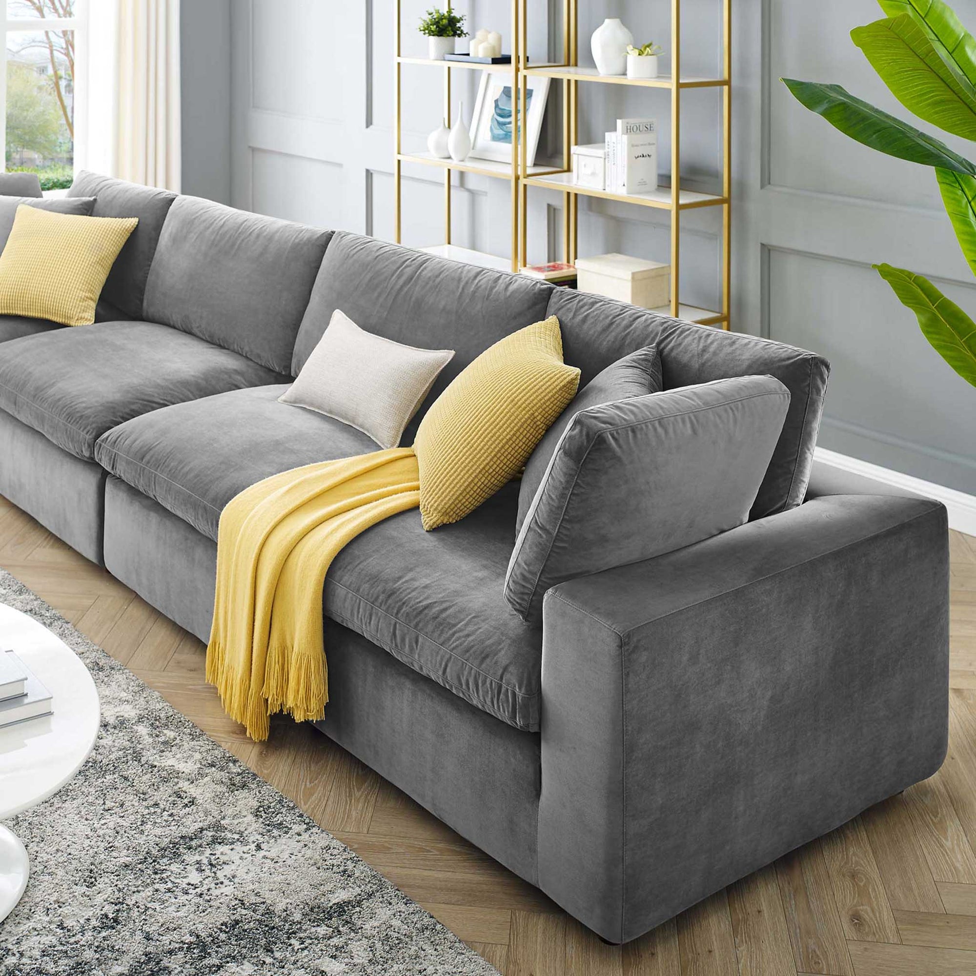 Carmen 4 Piece Modular Sectional Velvet Sofa Gray