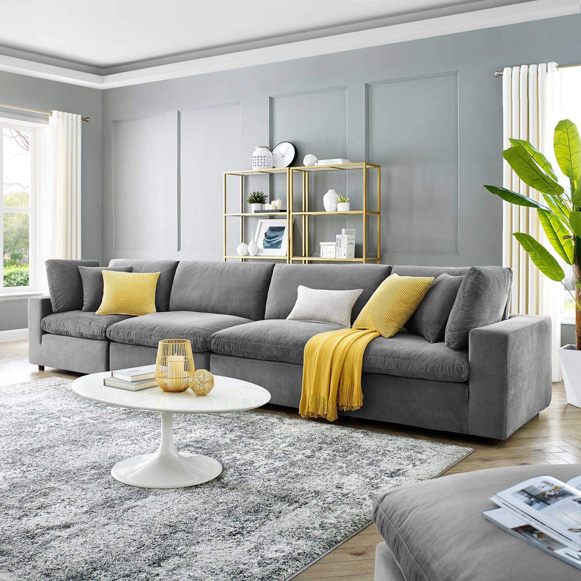 Carmen 4 Piece Modular Sectional Velvet Sofa Gray