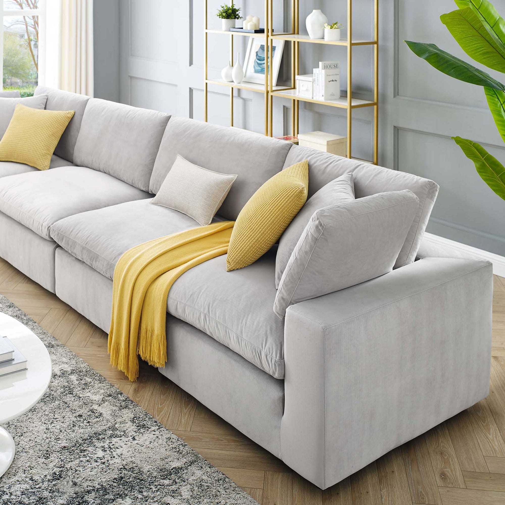 Carmen 4 Piece Modular Sectional Velvet Sofa Light Gray