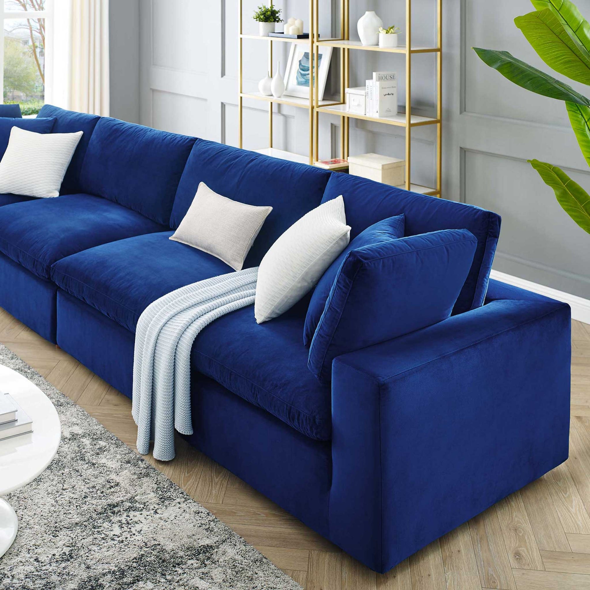 Carmen 4 Piece Modular Sectional Velvet Sofa Navy