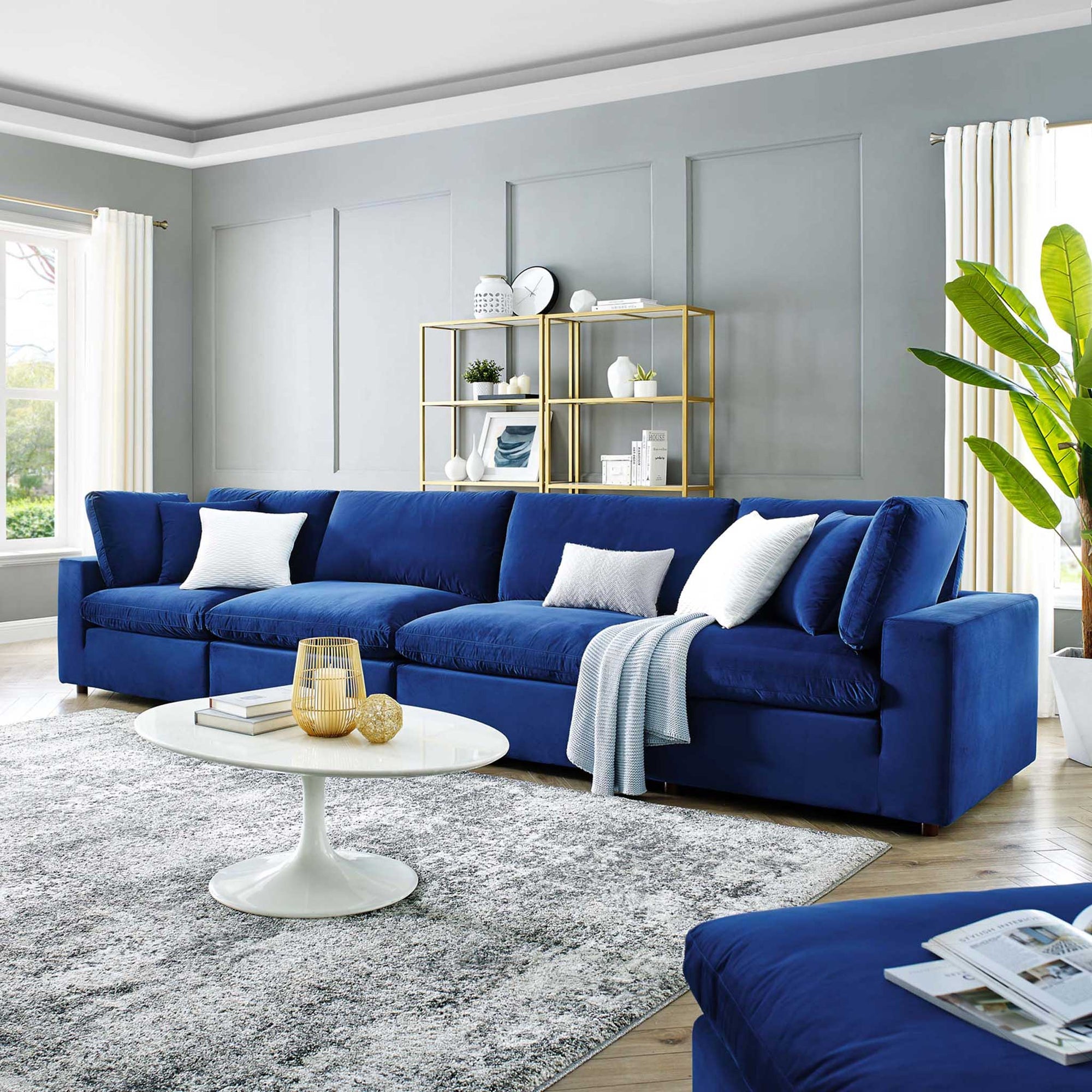 Carmen 4 Piece Modular Sectional Velvet Sofa Navy