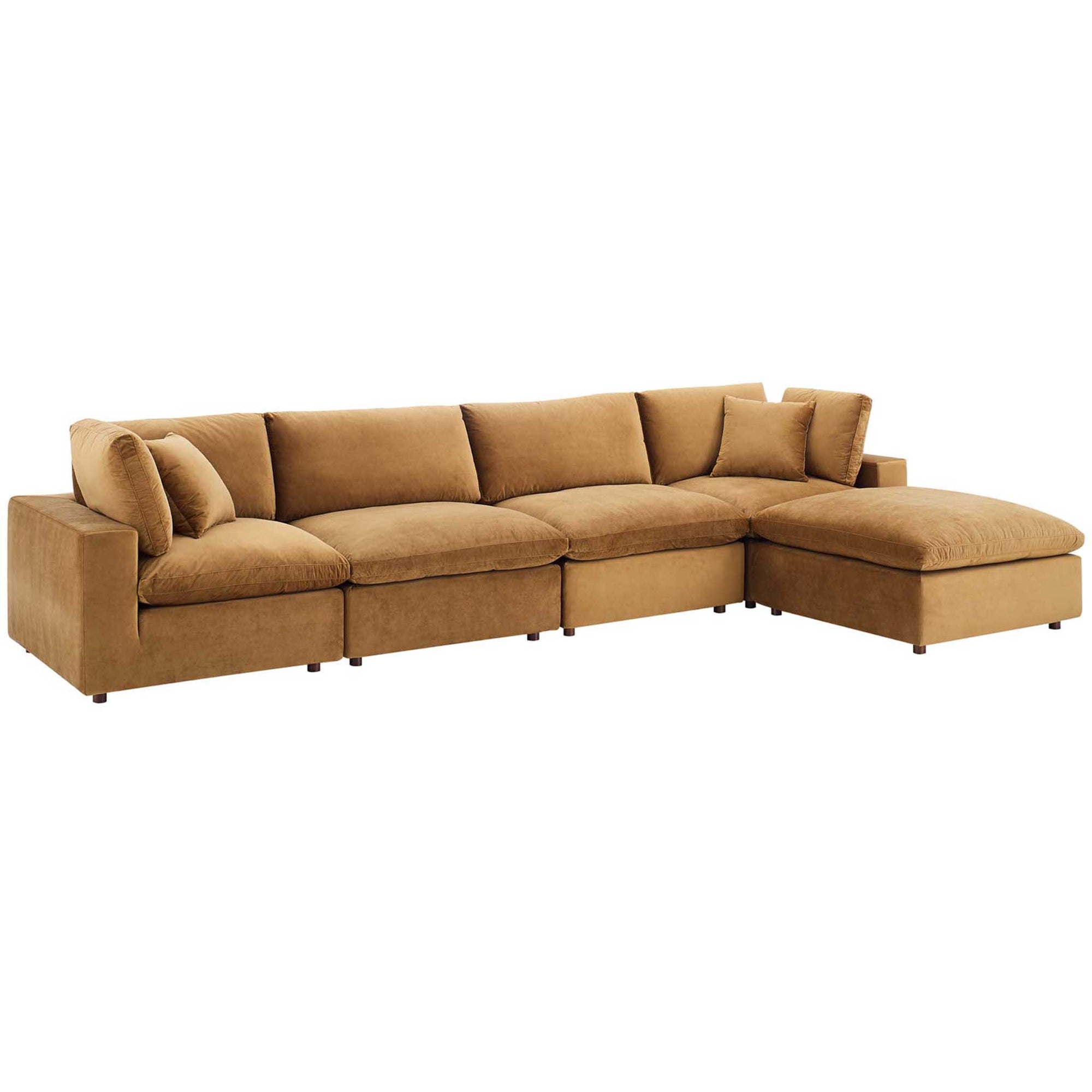 Carmen 5 Piece Modular Velvet Sofa with Ottoman Cognac