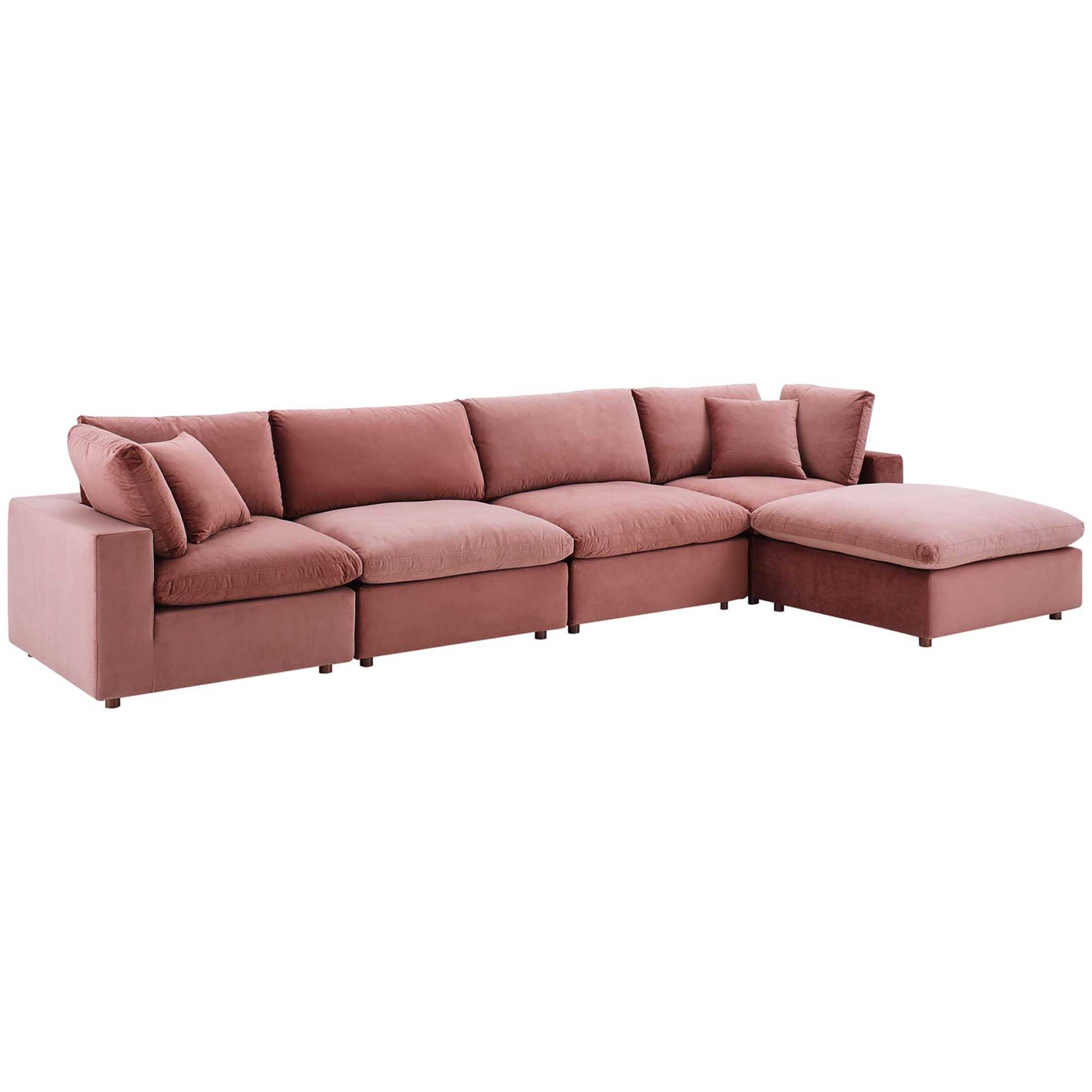 Carmen 5 Piece Modular Velvet Sofa with Ottoman Dusty Rose