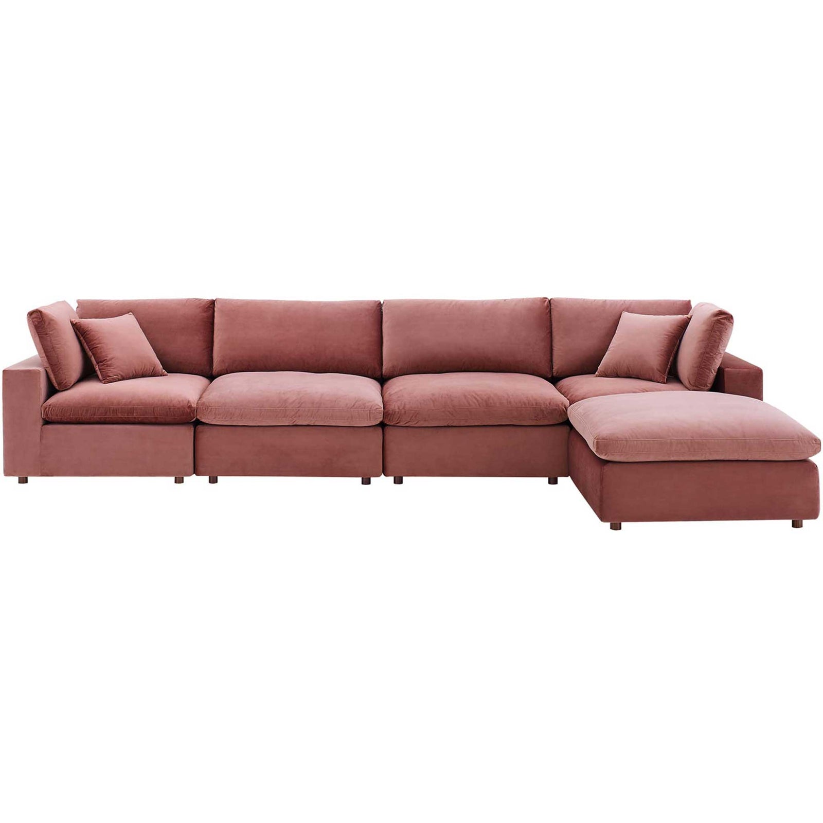 Carmen 5 Piece Modular Velvet Sofa with Ottoman Dusty Rose