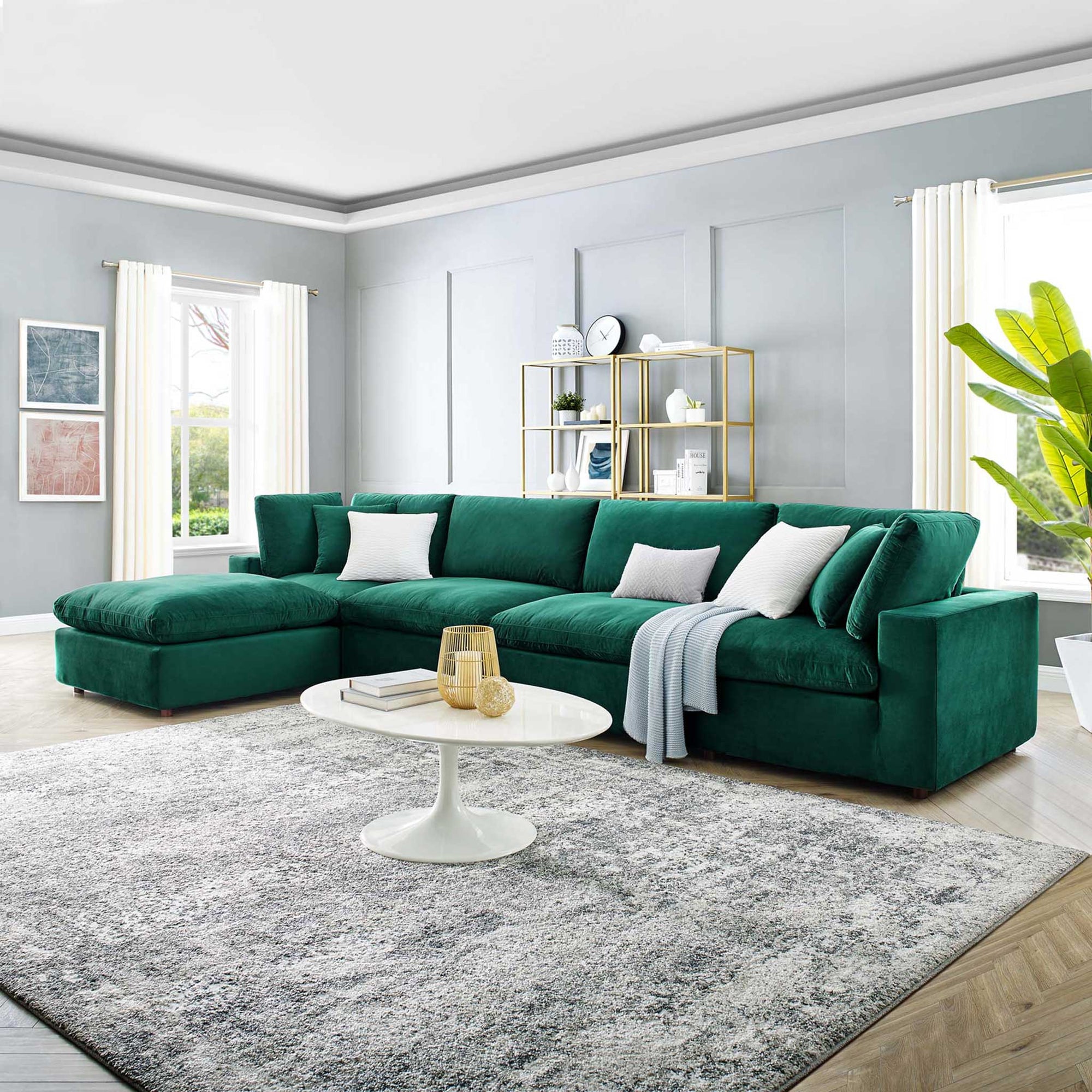 Carmen 5 Piece Modular Velvet Sofa with Ottoman Green