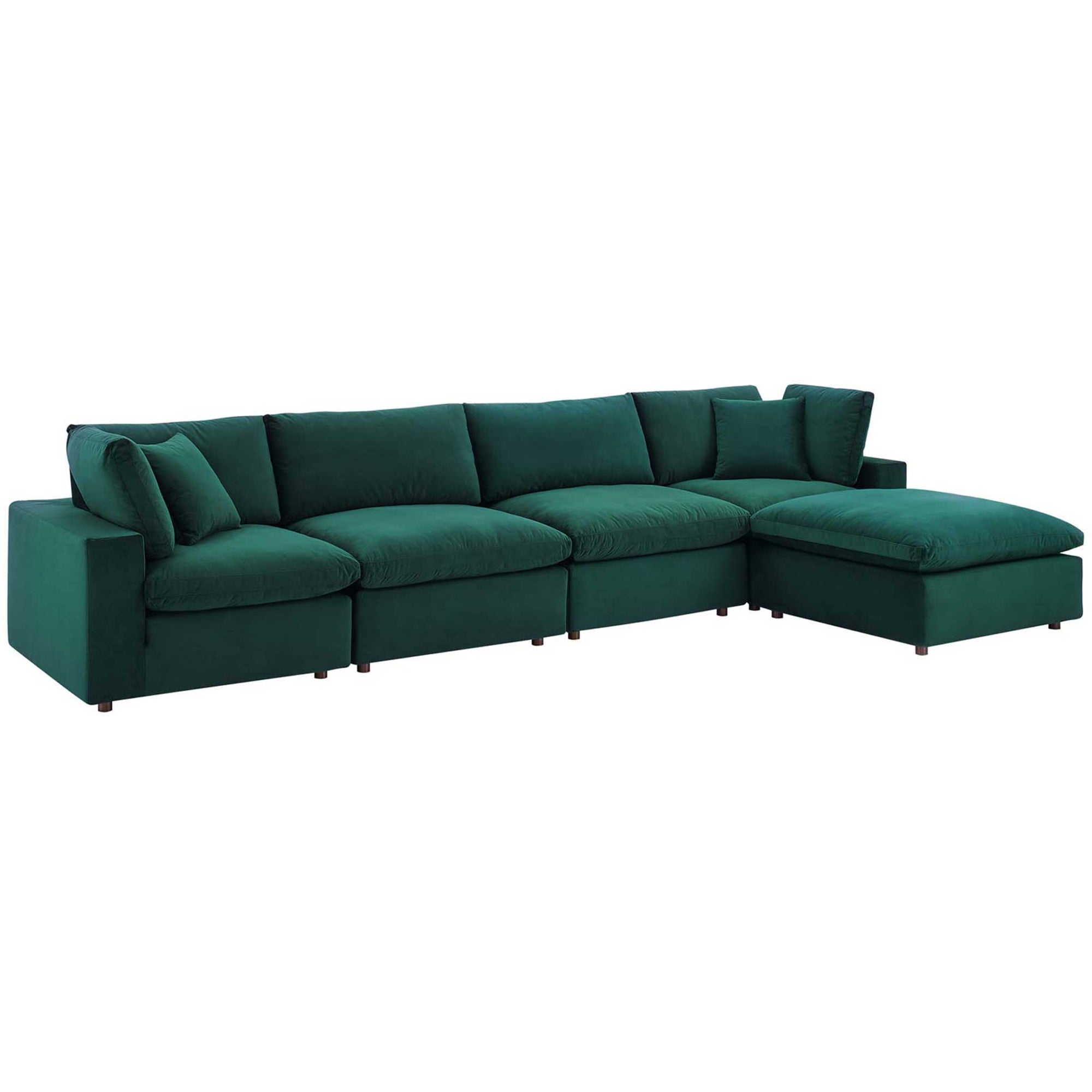 Carmen 5 Piece Modular Velvet Sofa with Ottoman Green