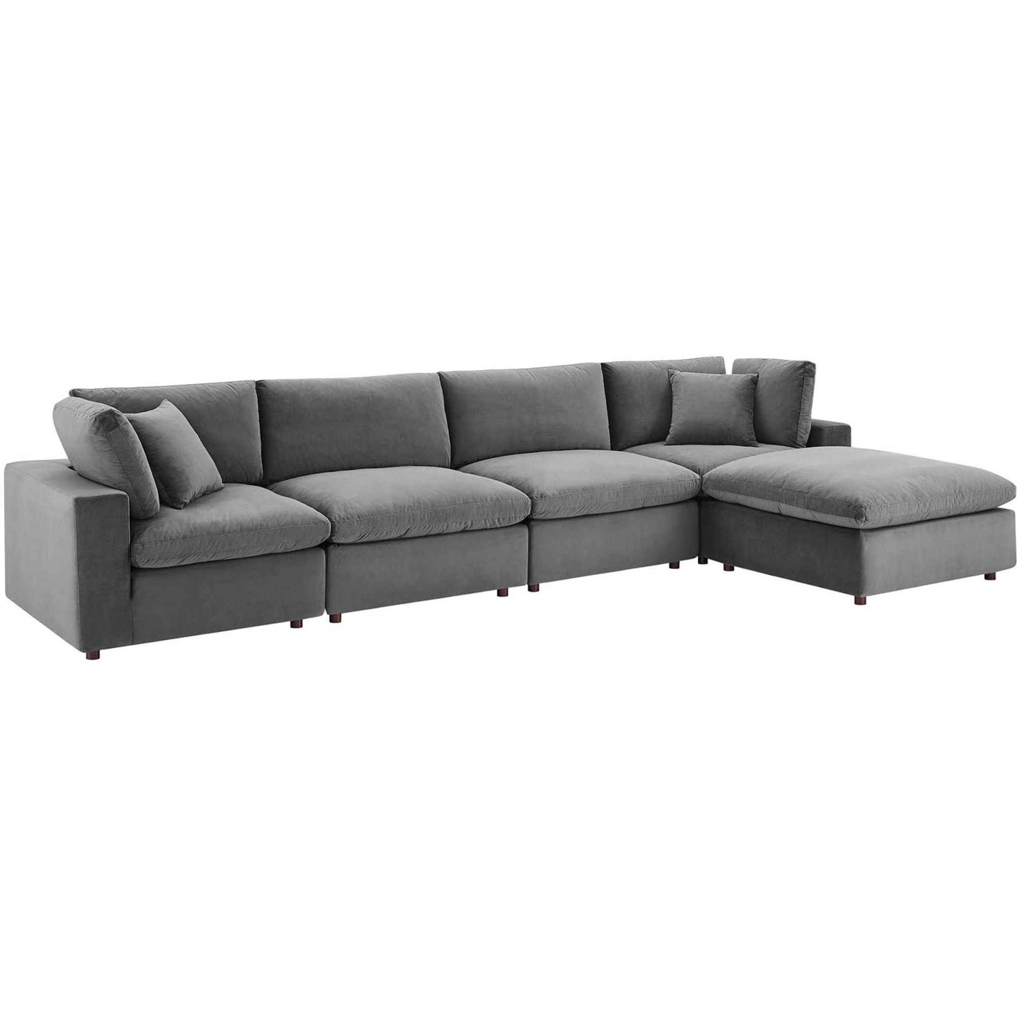 Carmen 5 Piece Modular Velvet Sofa with Ottoman Gray