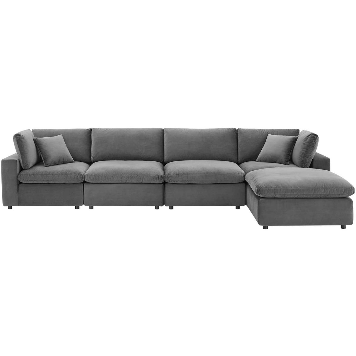 Carmen 5 Piece Modular Velvet Sofa with Ottoman Gray