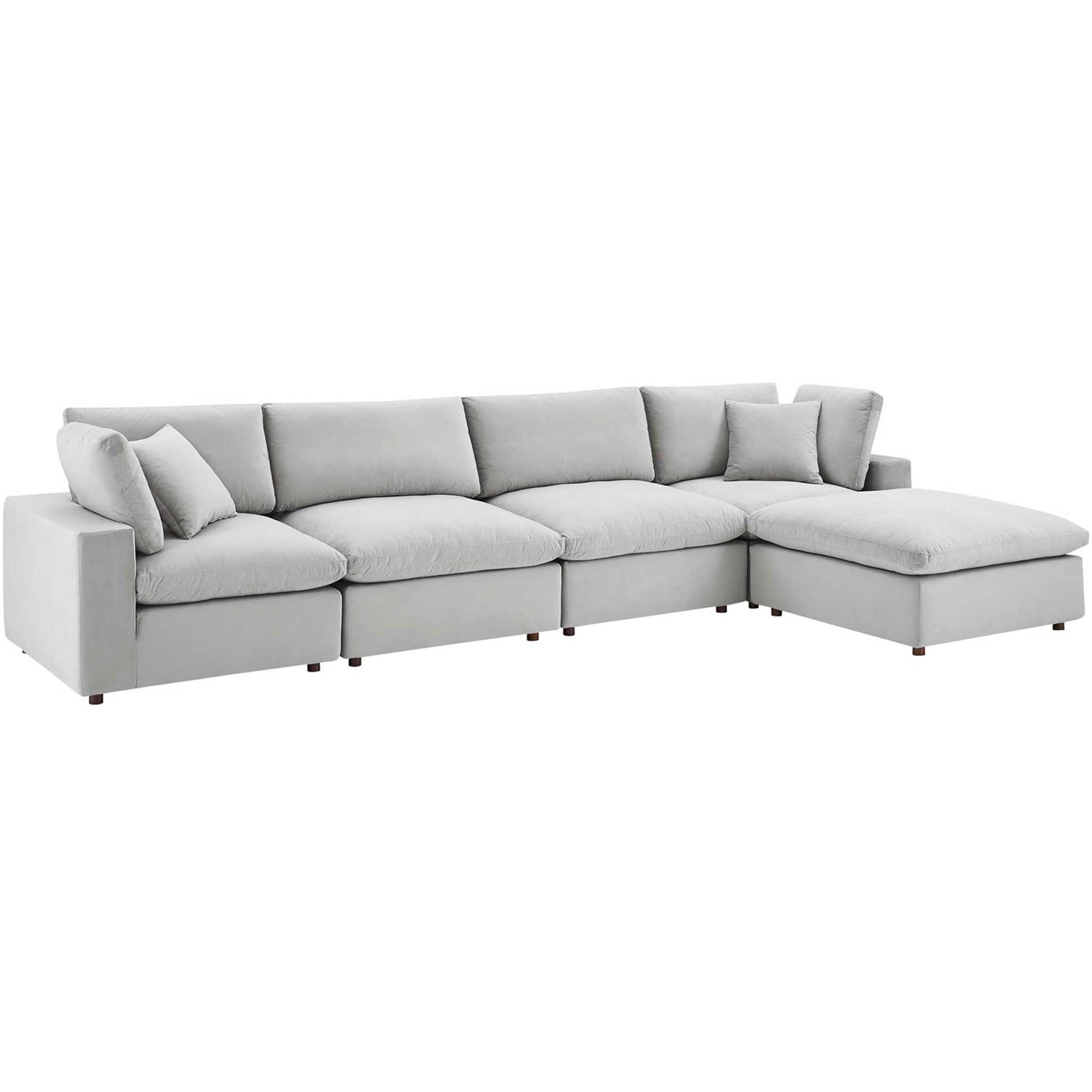 Carmen 5 Piece Modular Velvet Sofa with Ottoman Light Gray